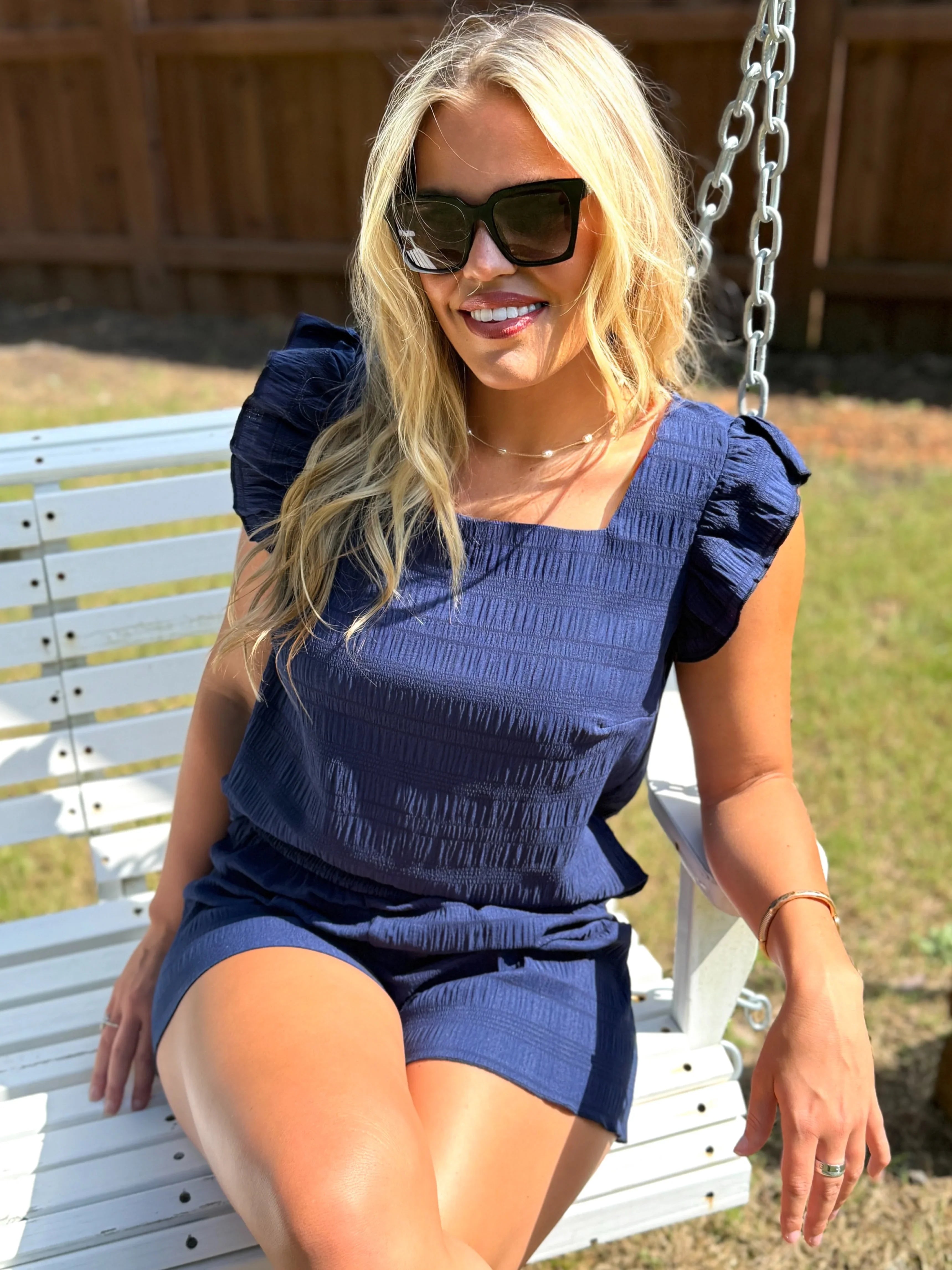 MILLIE Navy Textured Top/Shorts Set - Sassy and Southern