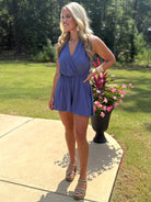 GIANNA Draped Romper (Blue) - Sassy and Southern