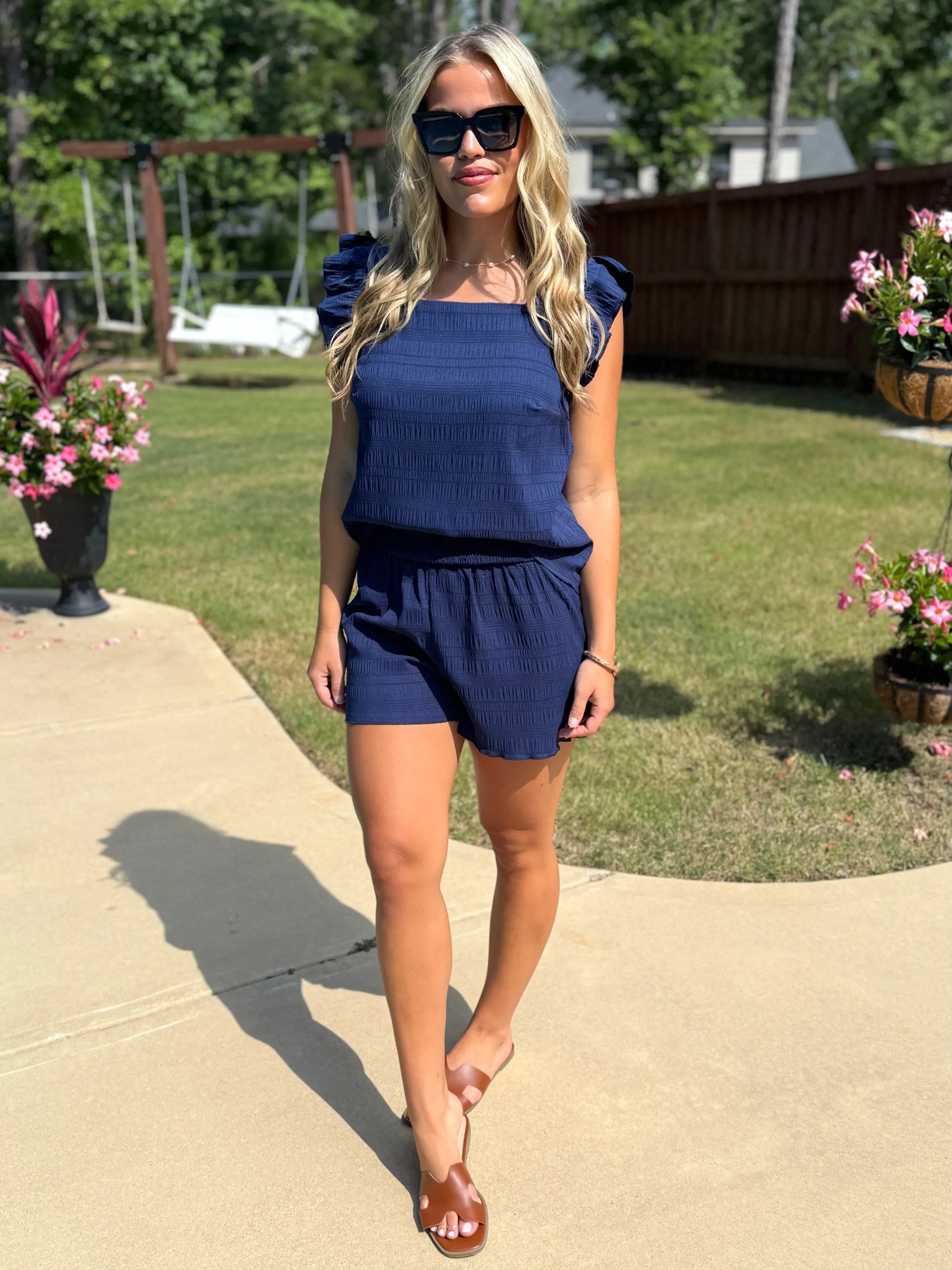 MILLIE Navy Textured Top/Shorts Set - Sassy and Southern