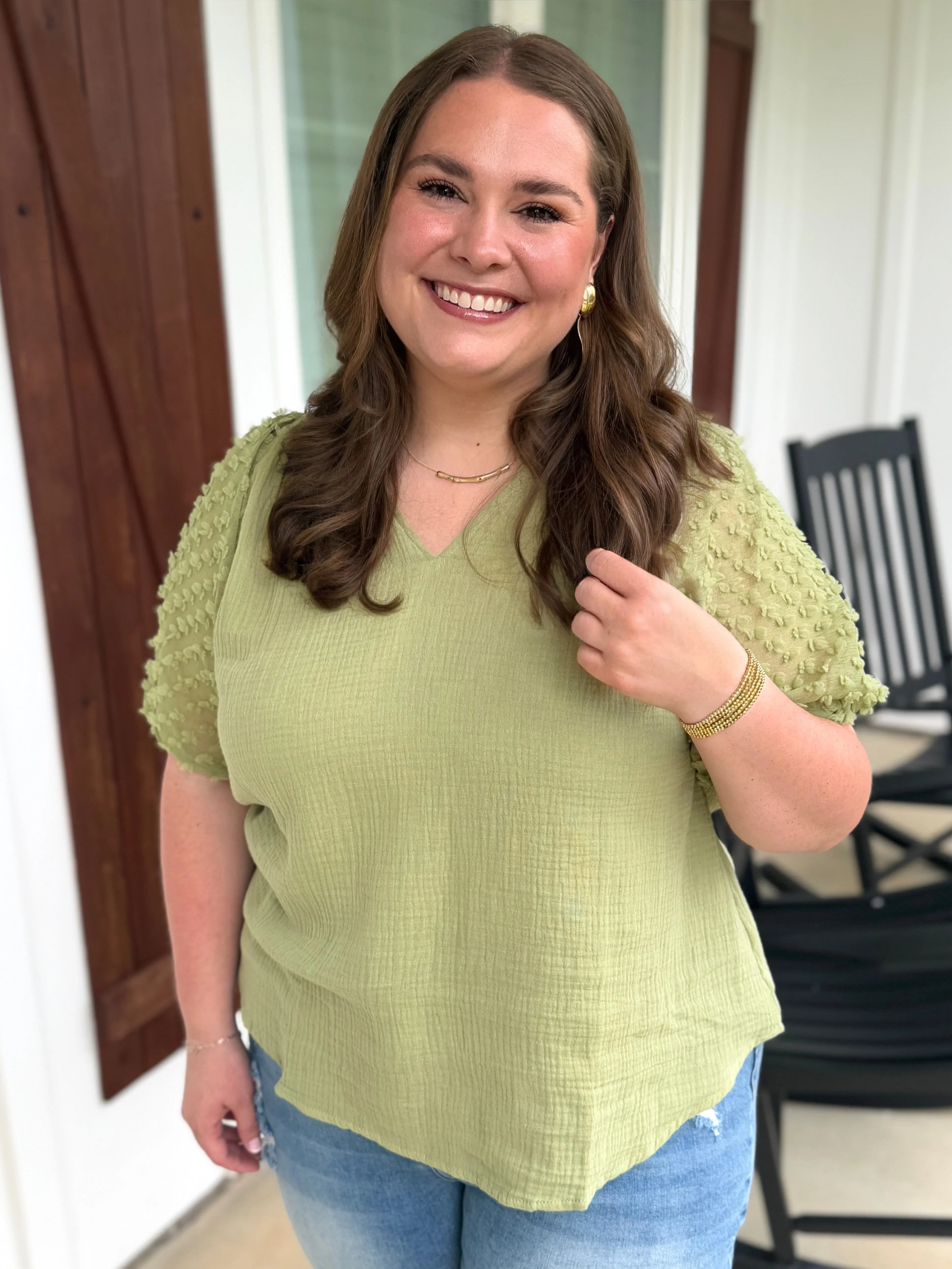 HOPE Puff Sleeve Linen Top (Sage) (S-2X) - Sassy and Southern