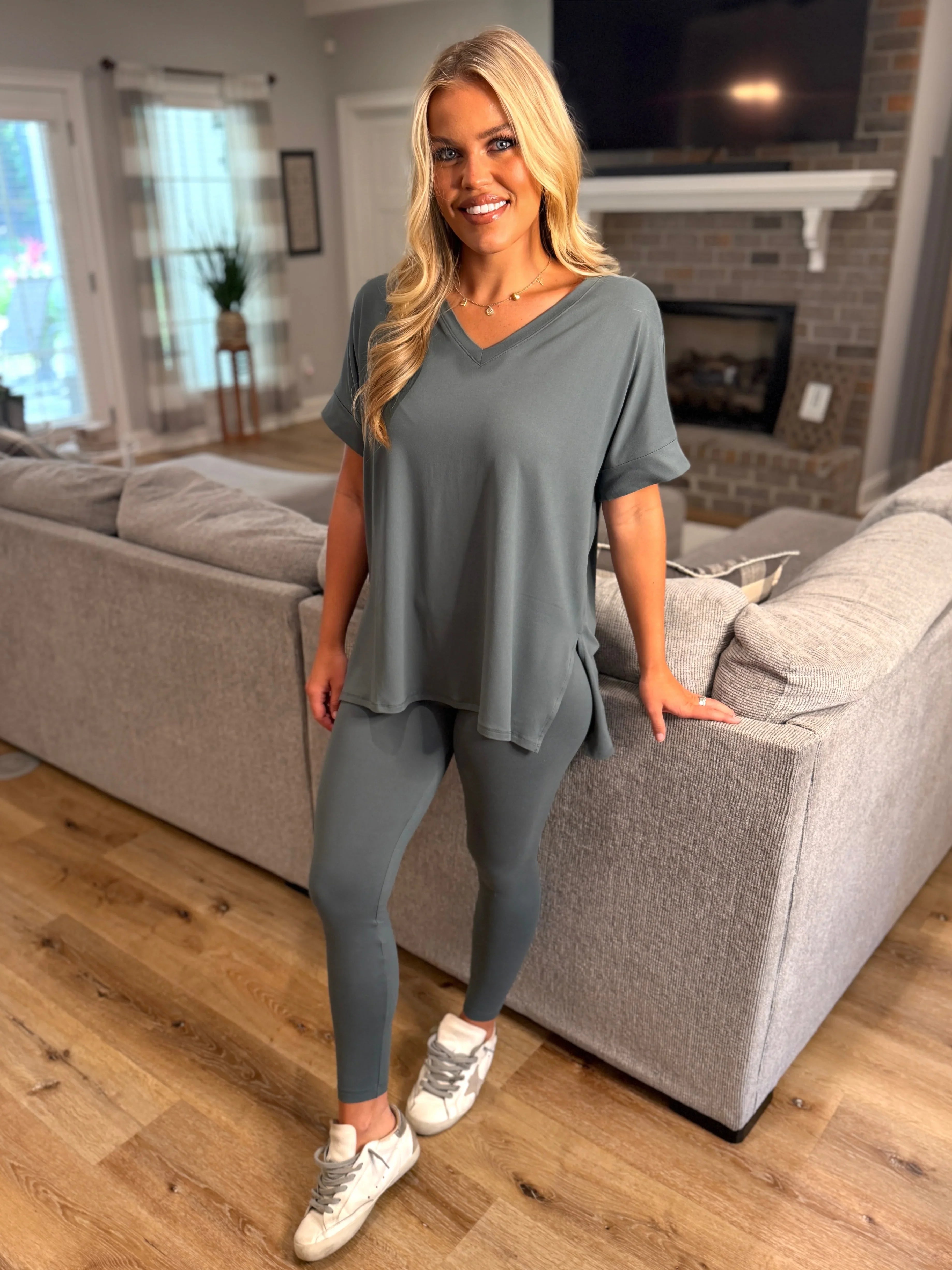 PENELOPE 2-Piece Legging/Top Lounge Set (Sage) (S-3X) - Sassy and Southern