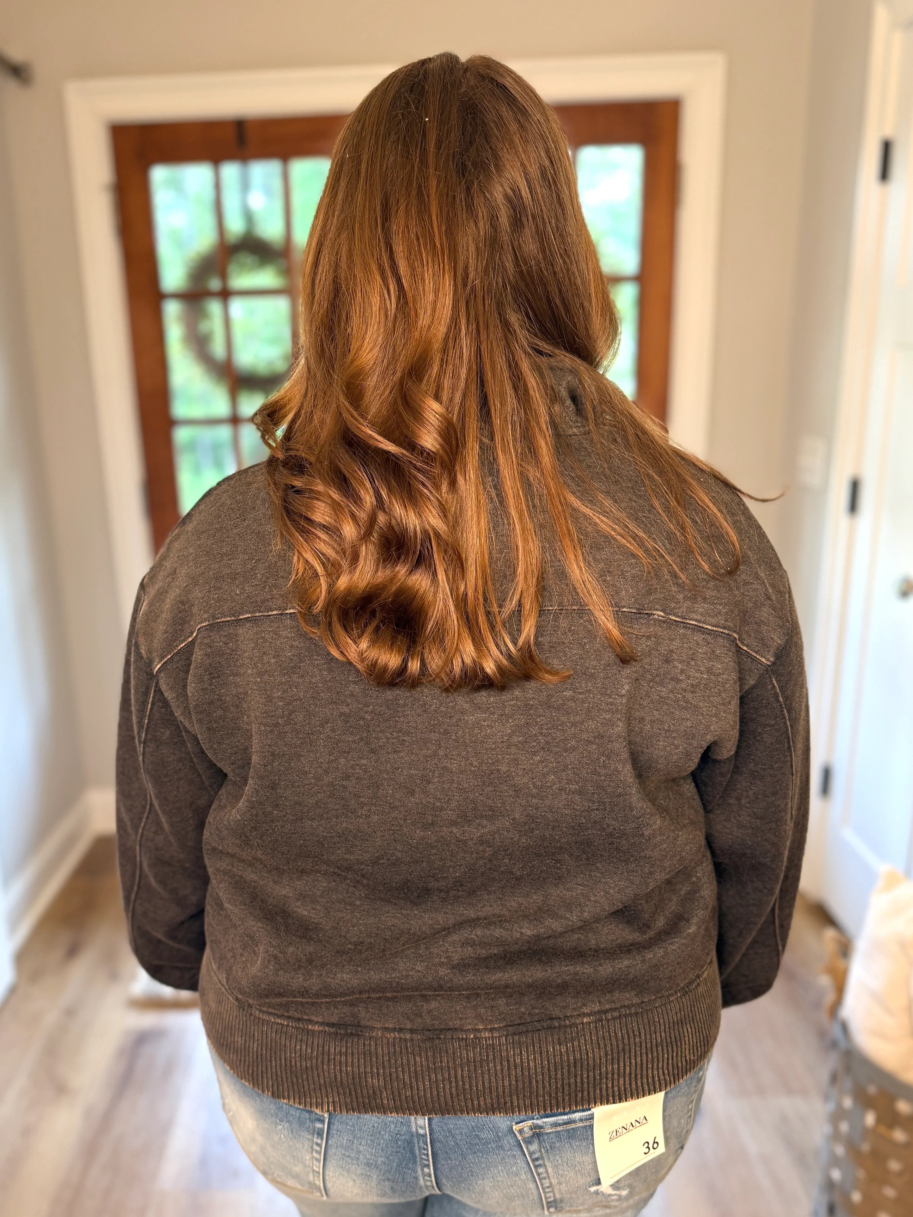 AVERY Plus Size Half Zip Pullover-Acid Washed (Ash Black) - Sassy and Southern