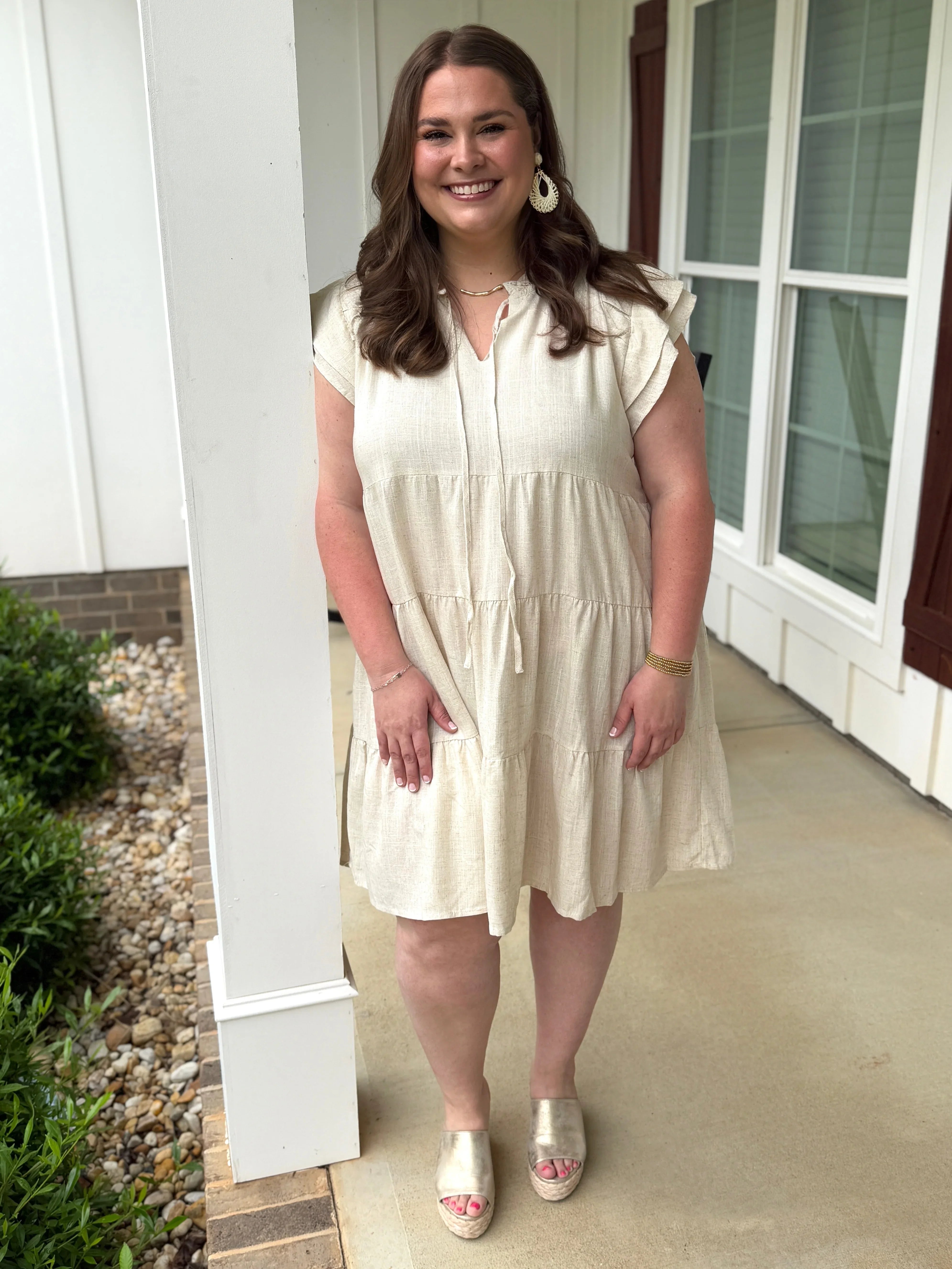 MAGNOLIA Plus Size Oatmeal Linen Ruffle Dress - Sassy and Southern
