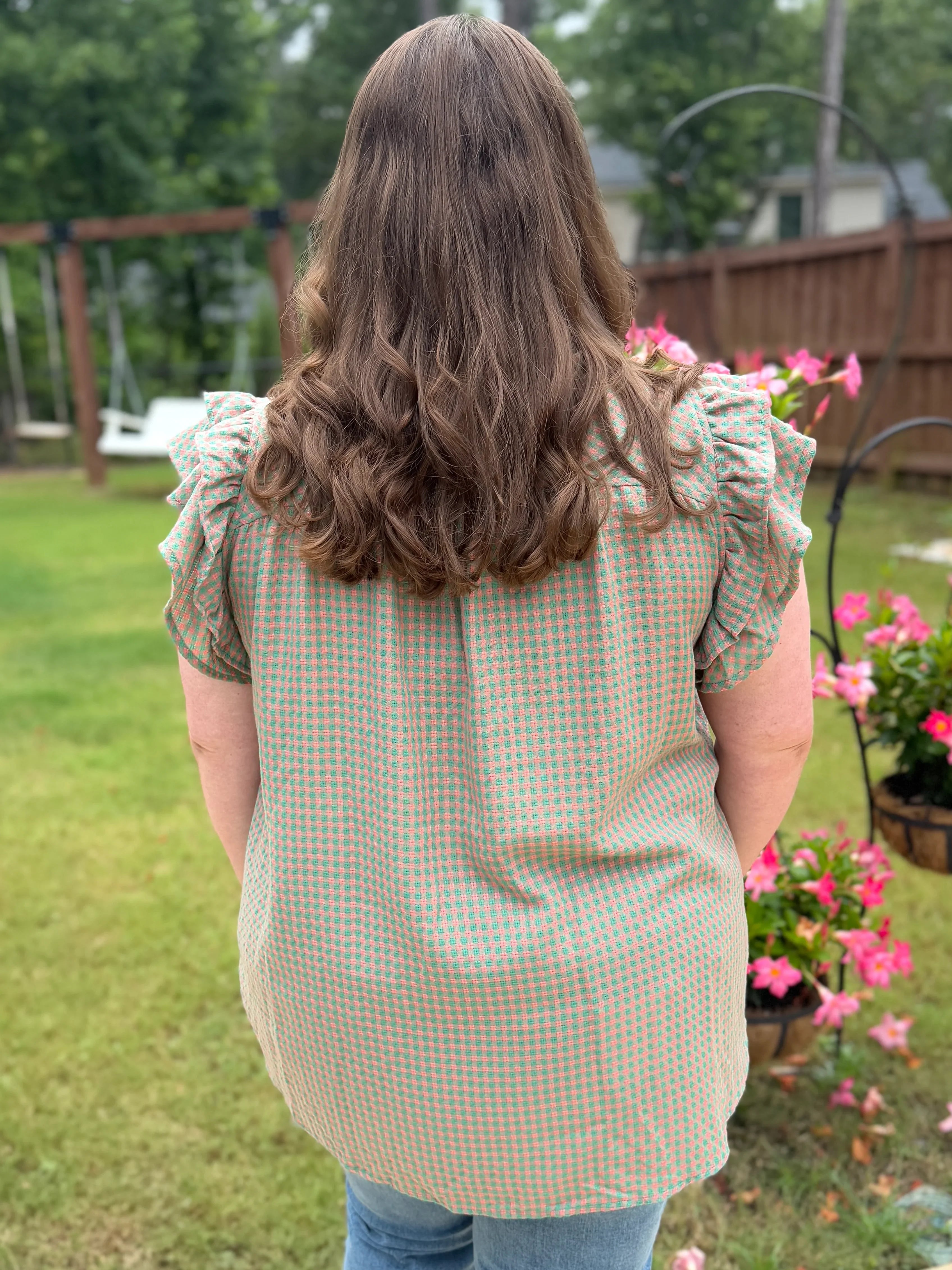 ADDISON Plus Size Pink/Green Gingham Top - Sassy and Southern