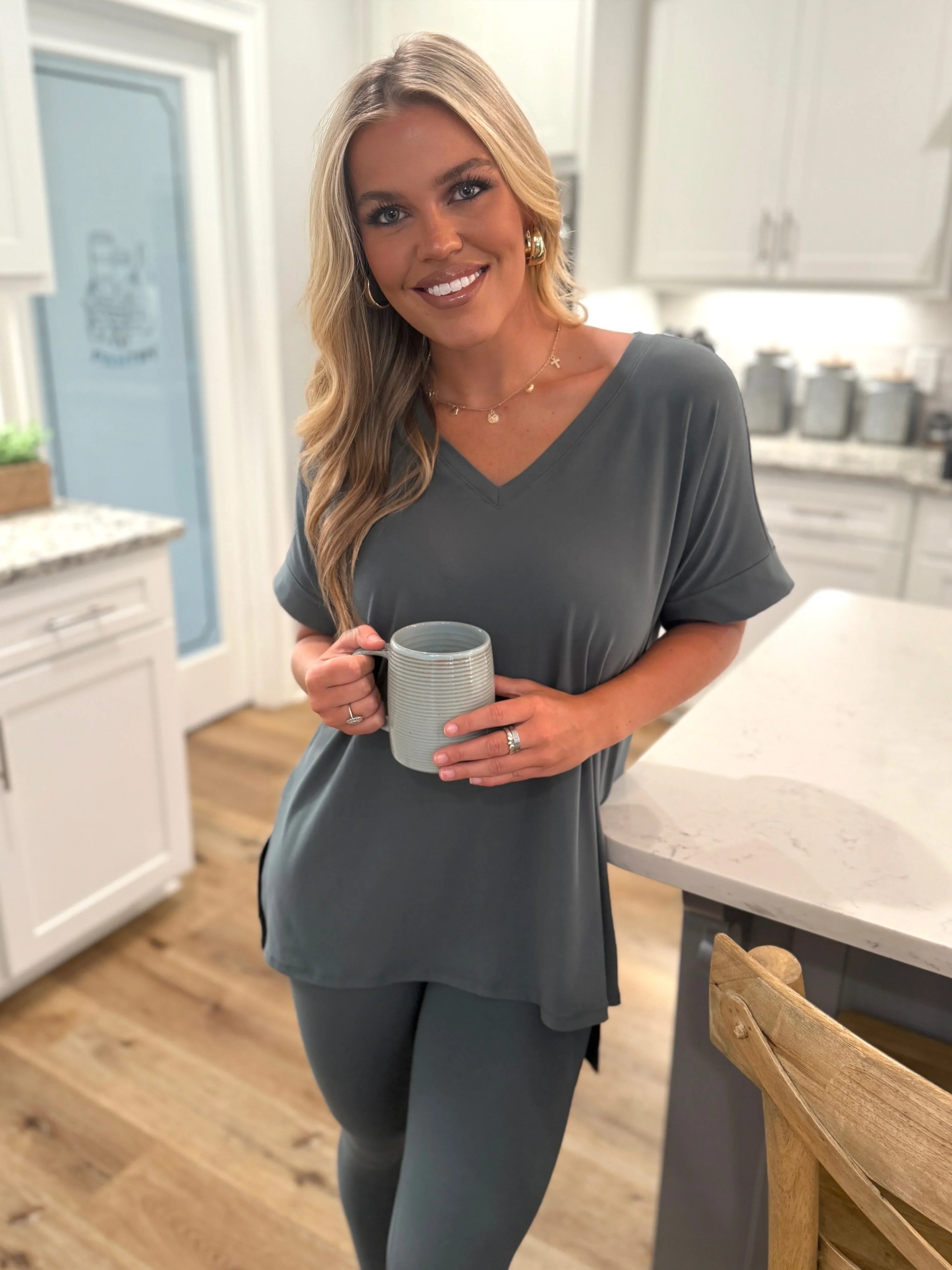 PENELOPE 2-Piece Legging/Top Lounge Set (Sage) (S-3X) - Sassy and Southern