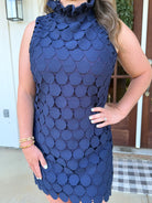 QUINN Sleeveless Polka Dot Lace Dress (Navy) - Sassy and Southern
