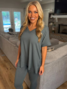 PENELOPE 2-Piece Legging/Top Lounge Set (Sage) (S-3X) - Sassy and Southern