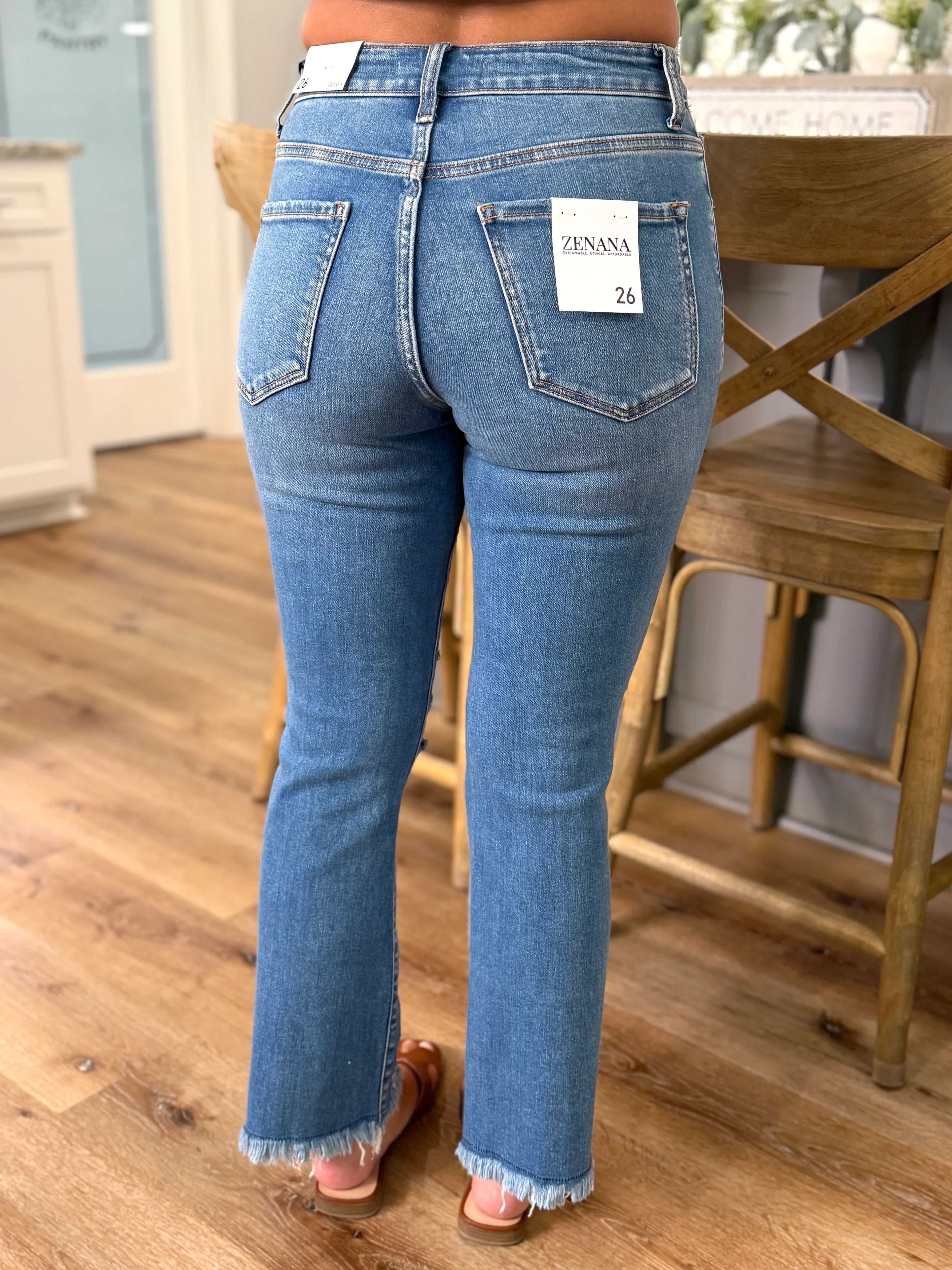 RILEY Distressed Knee Frayed Hem Jeans - Sassy and Southern