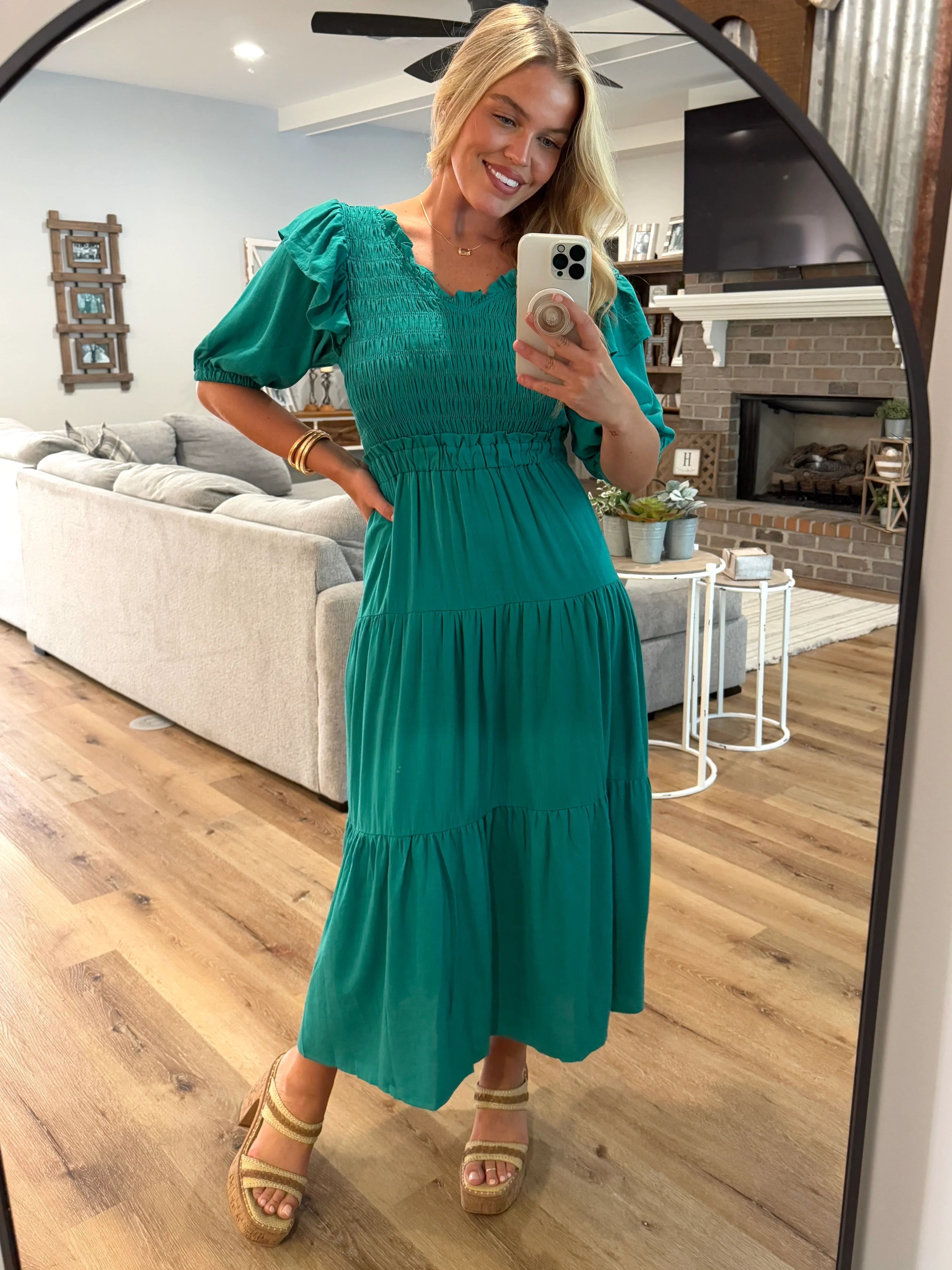 RUTH Smocked Maxi Dress (Green) - Sassy and Southern