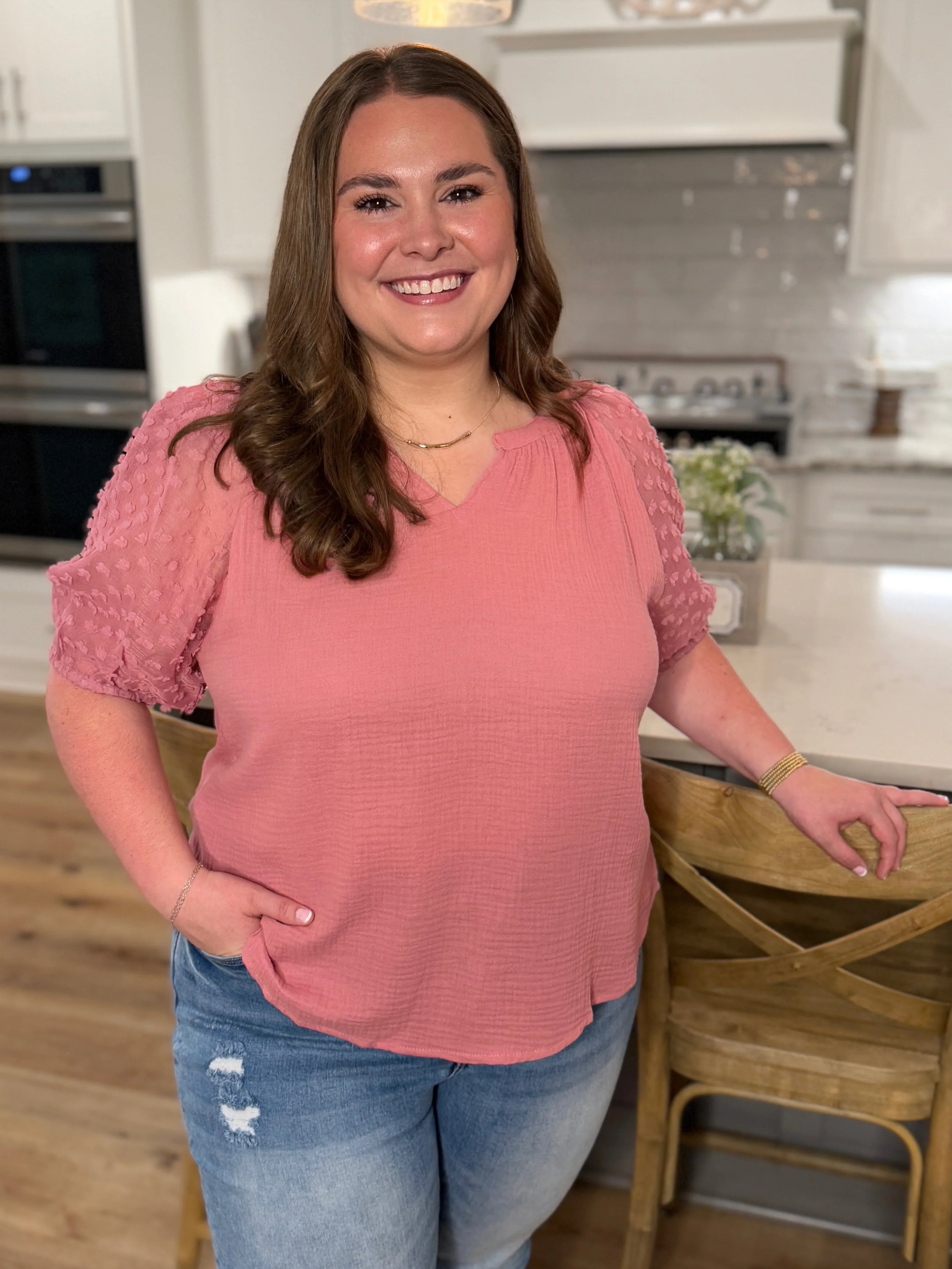 HOPE Puff Sleeve Linen Top (Mauve) (S-2X) - Sassy and Southern