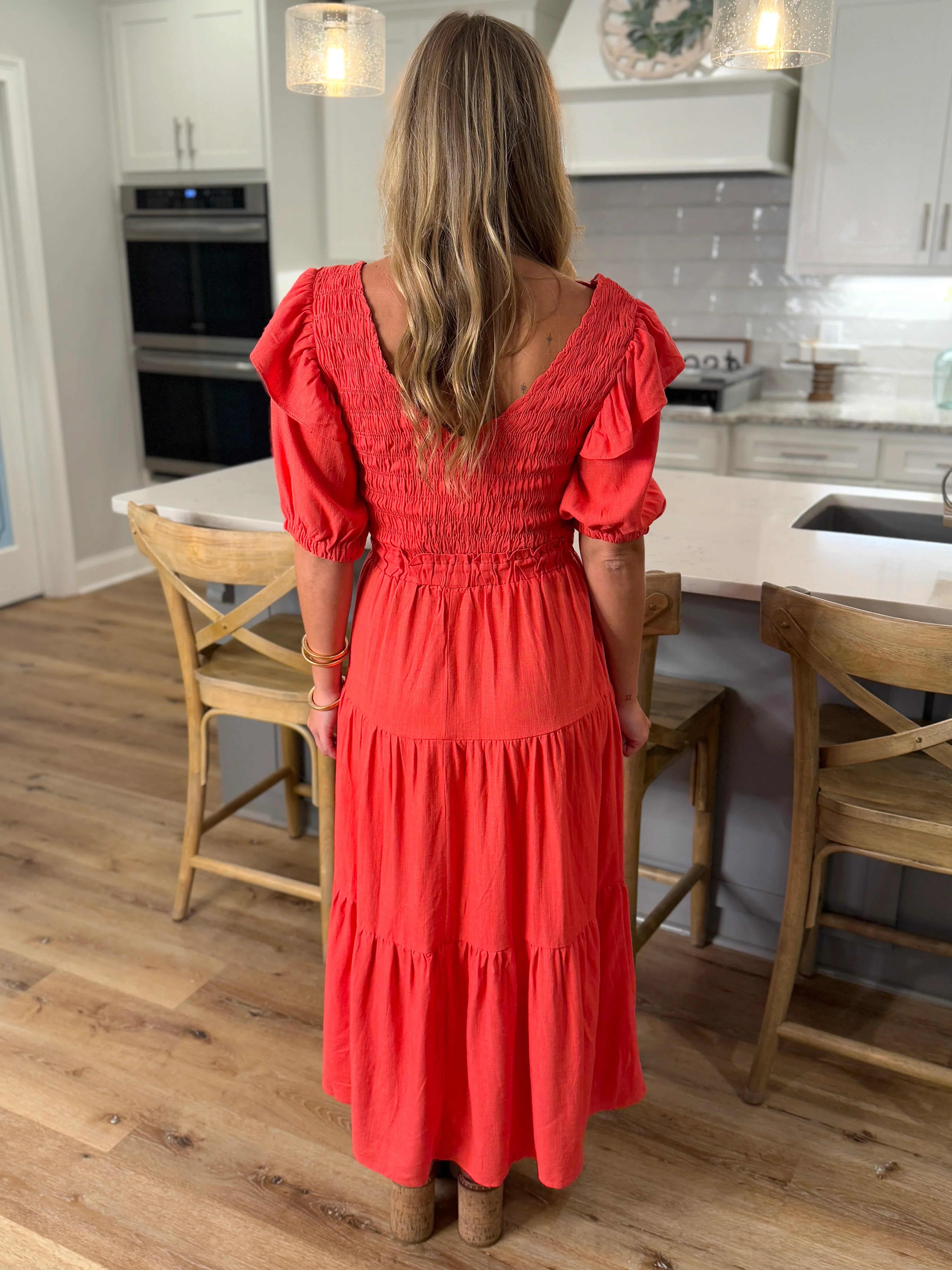 RUTH Smocked Maxi Dress (Coral) - Sassy and Southern