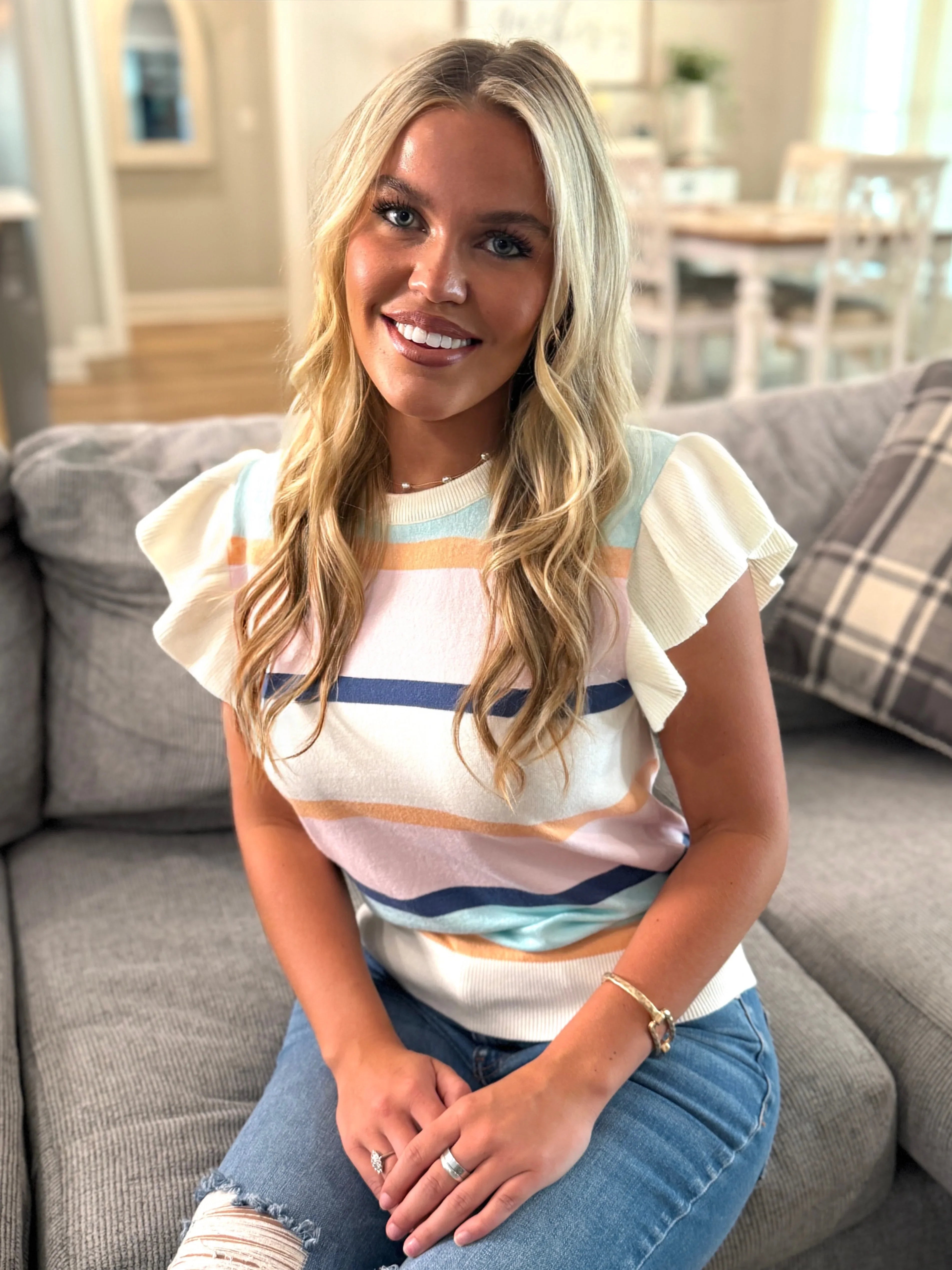 PEYTON Navy/Pink Lightweight Striped Sweater - Sassy and Southern