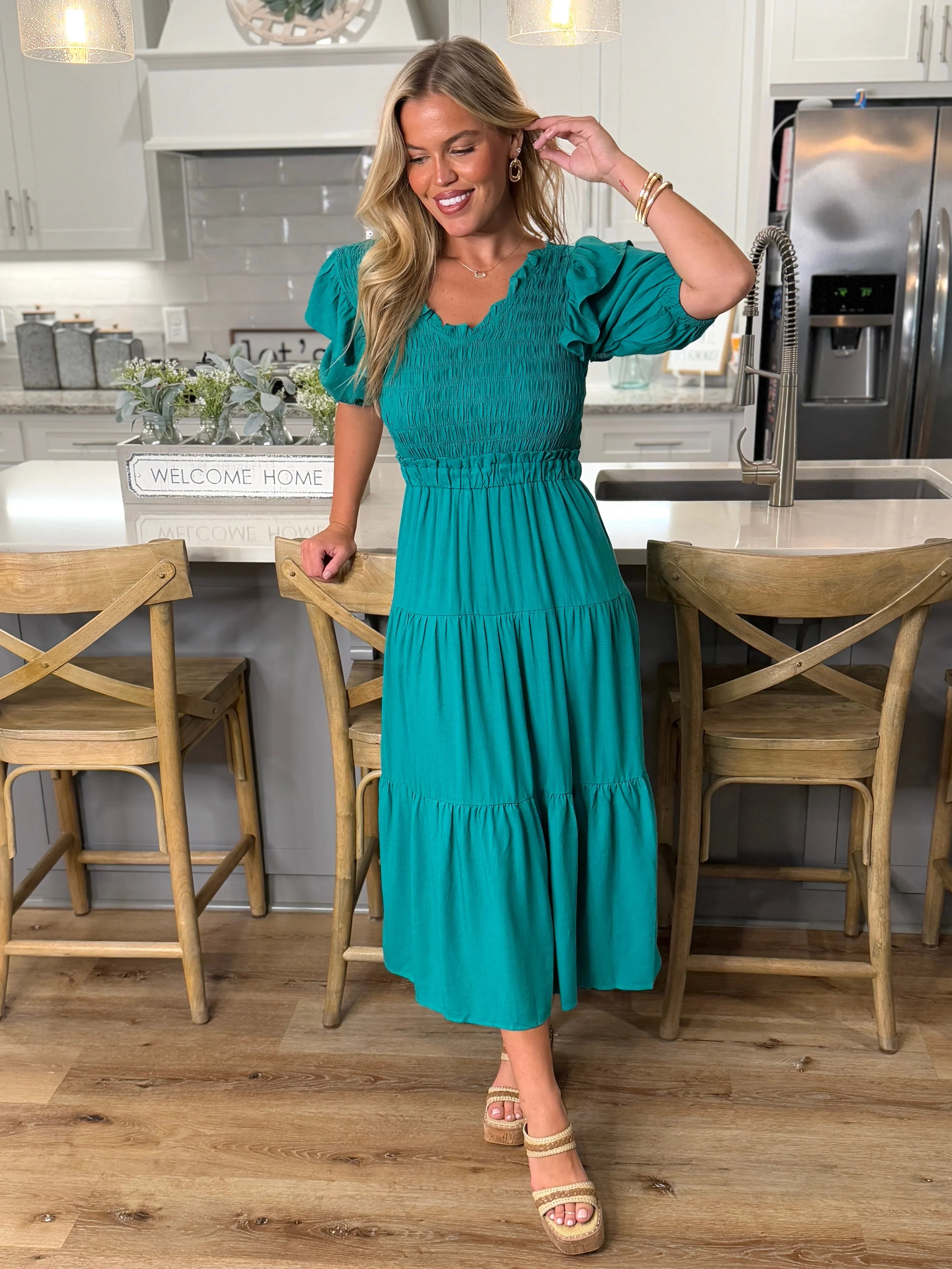 RUTH Smocked Maxi Dress (Green) - Sassy and Southern