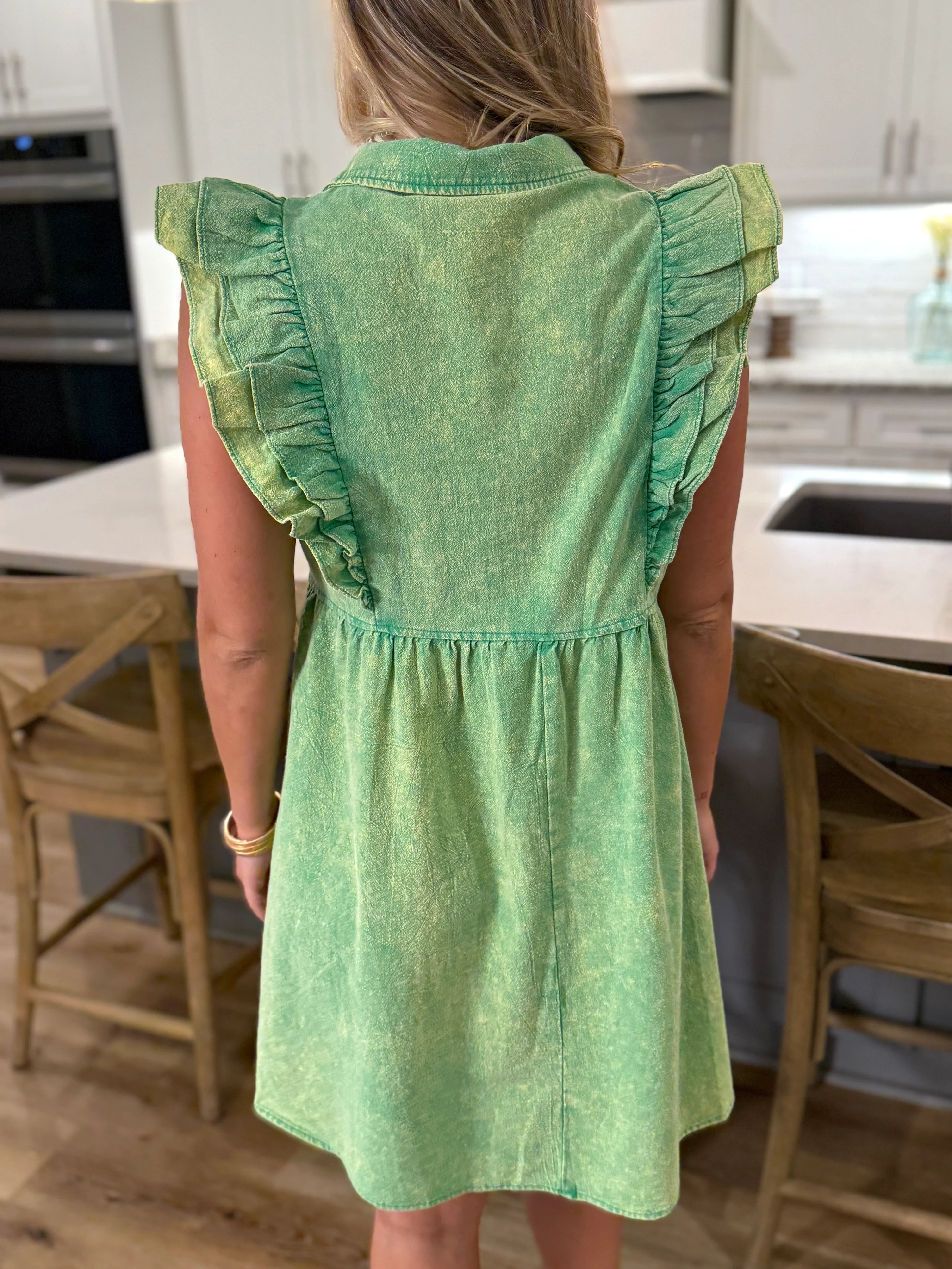 LAINEY Mineral Washed Button Down Dress (Green) - Sassy and Southern