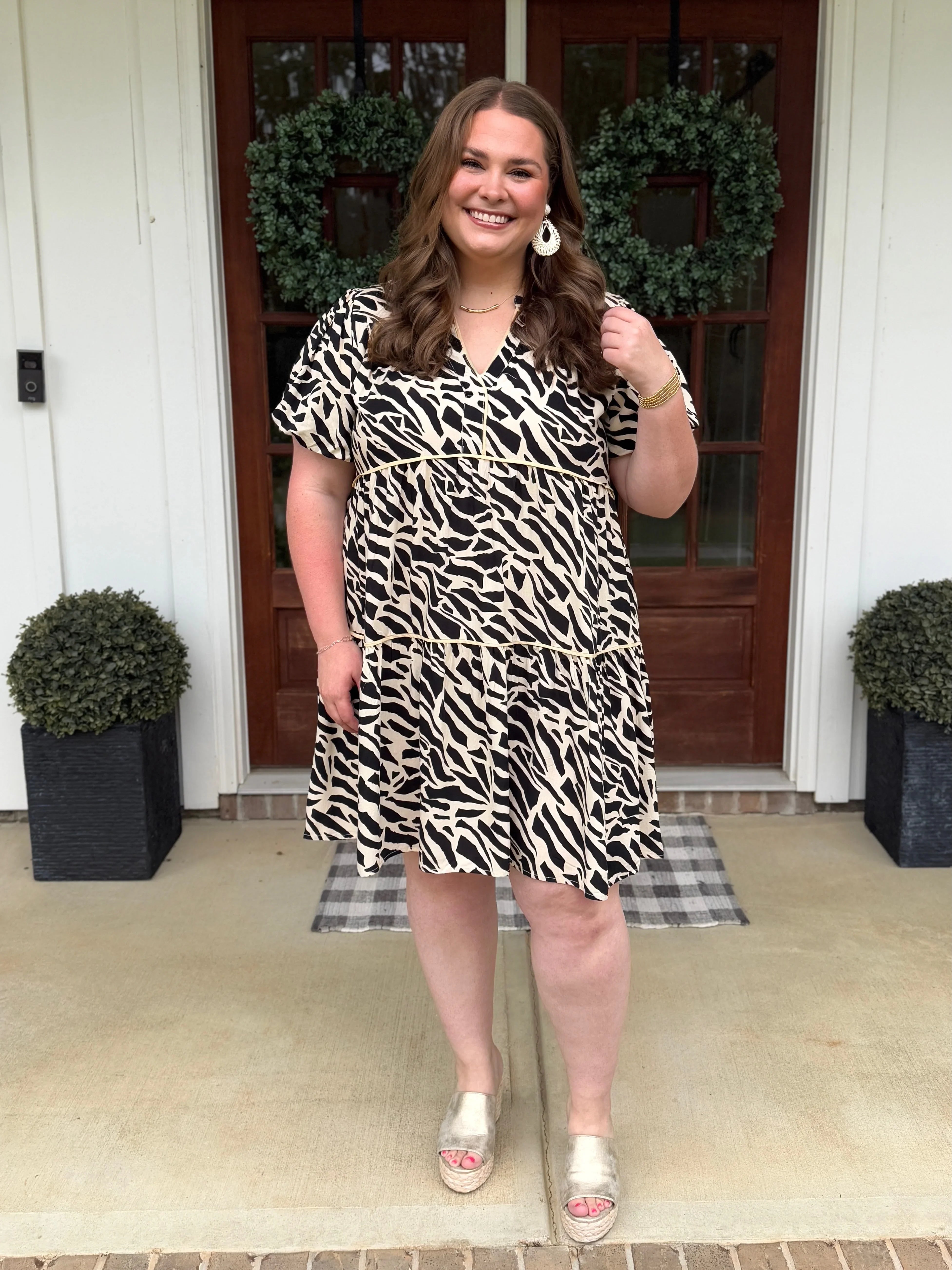 AVA Plus Size Animal Print Dress (Black/Taupe) - Sassy and Southern