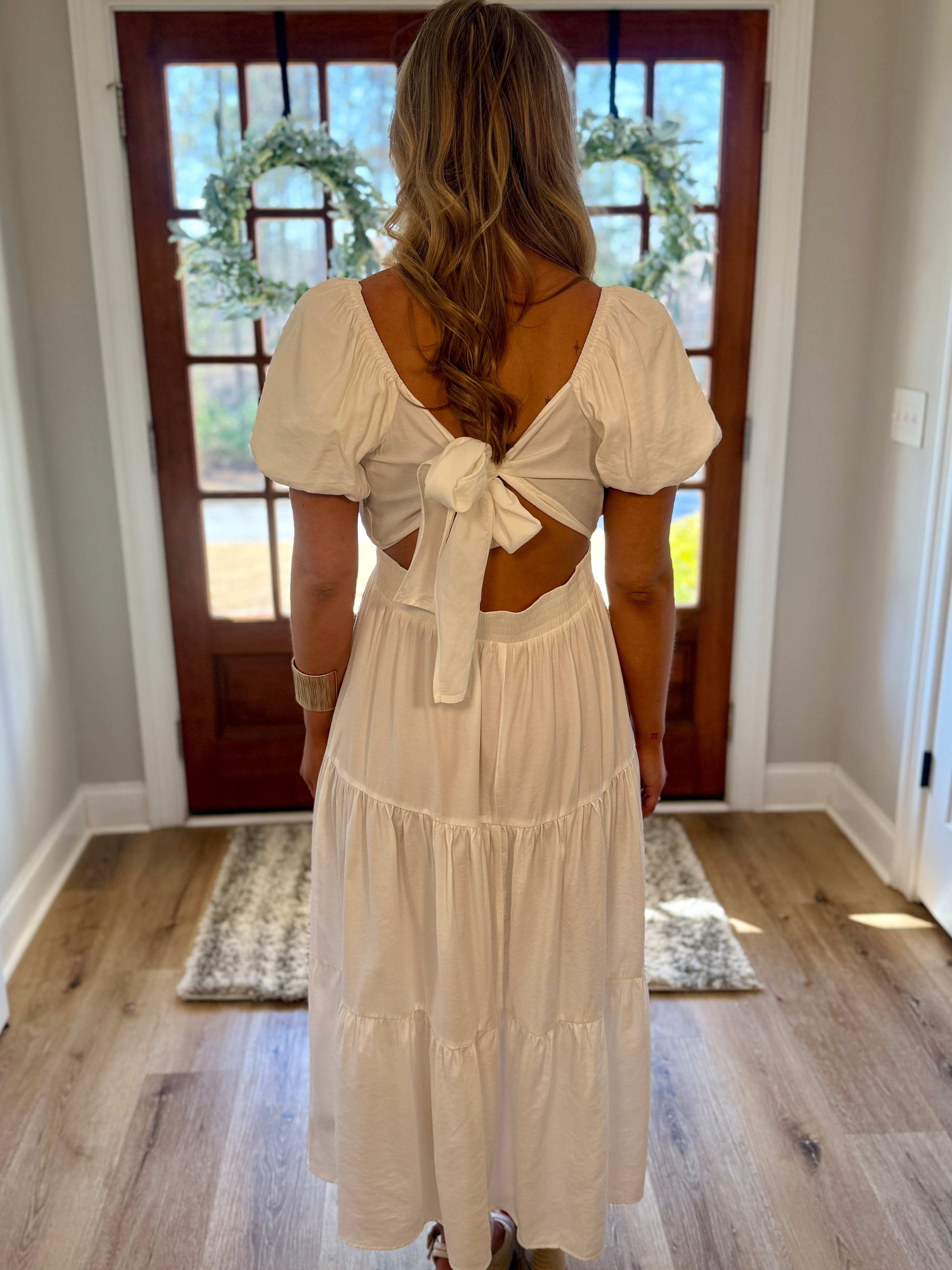 AUDREY White Midi Dress With Back Tie | Women's | Sizes S-XL