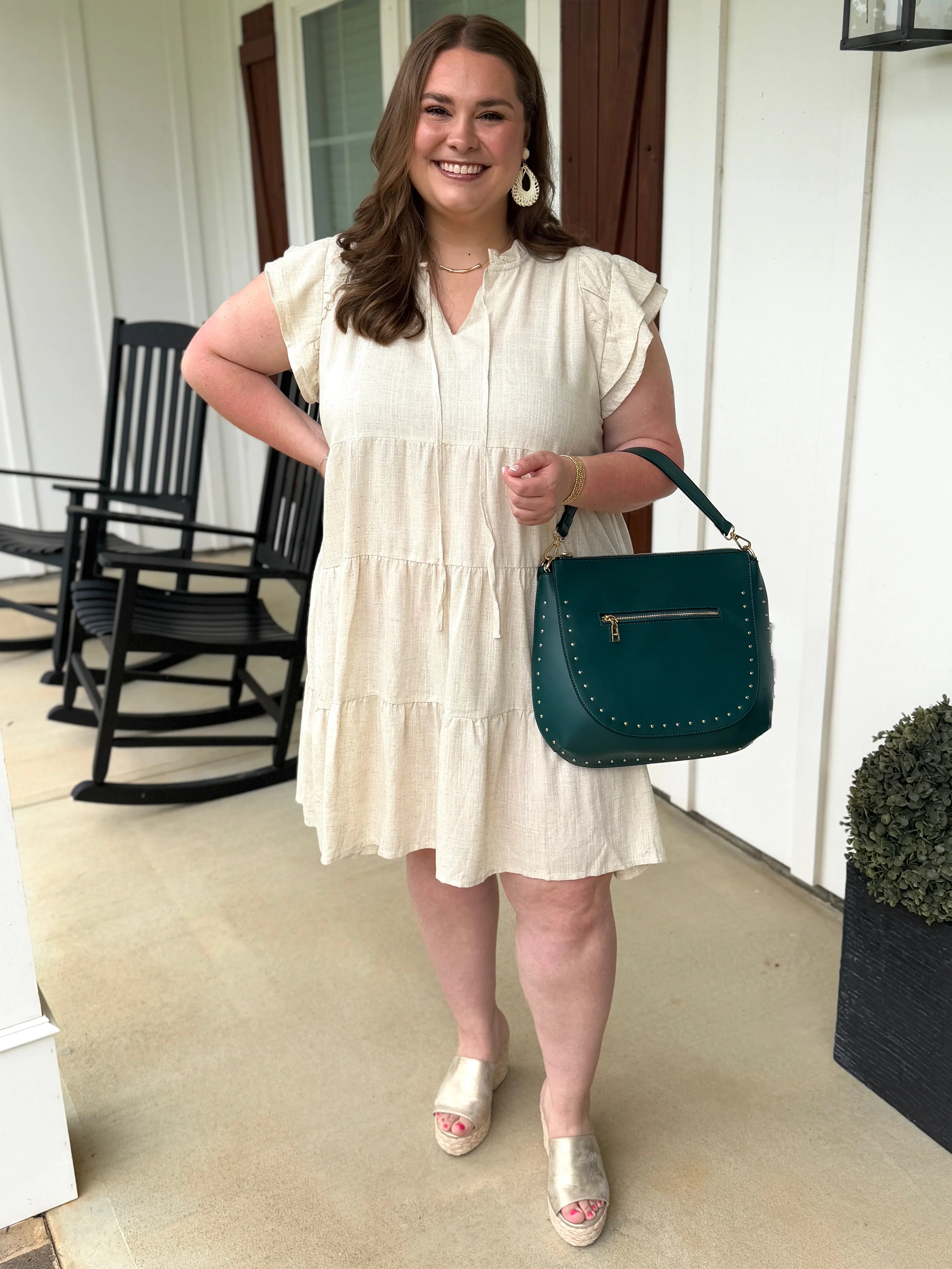 MAGNOLIA Plus Size Oatmeal Linen Ruffle Dress - Sassy and Southern
