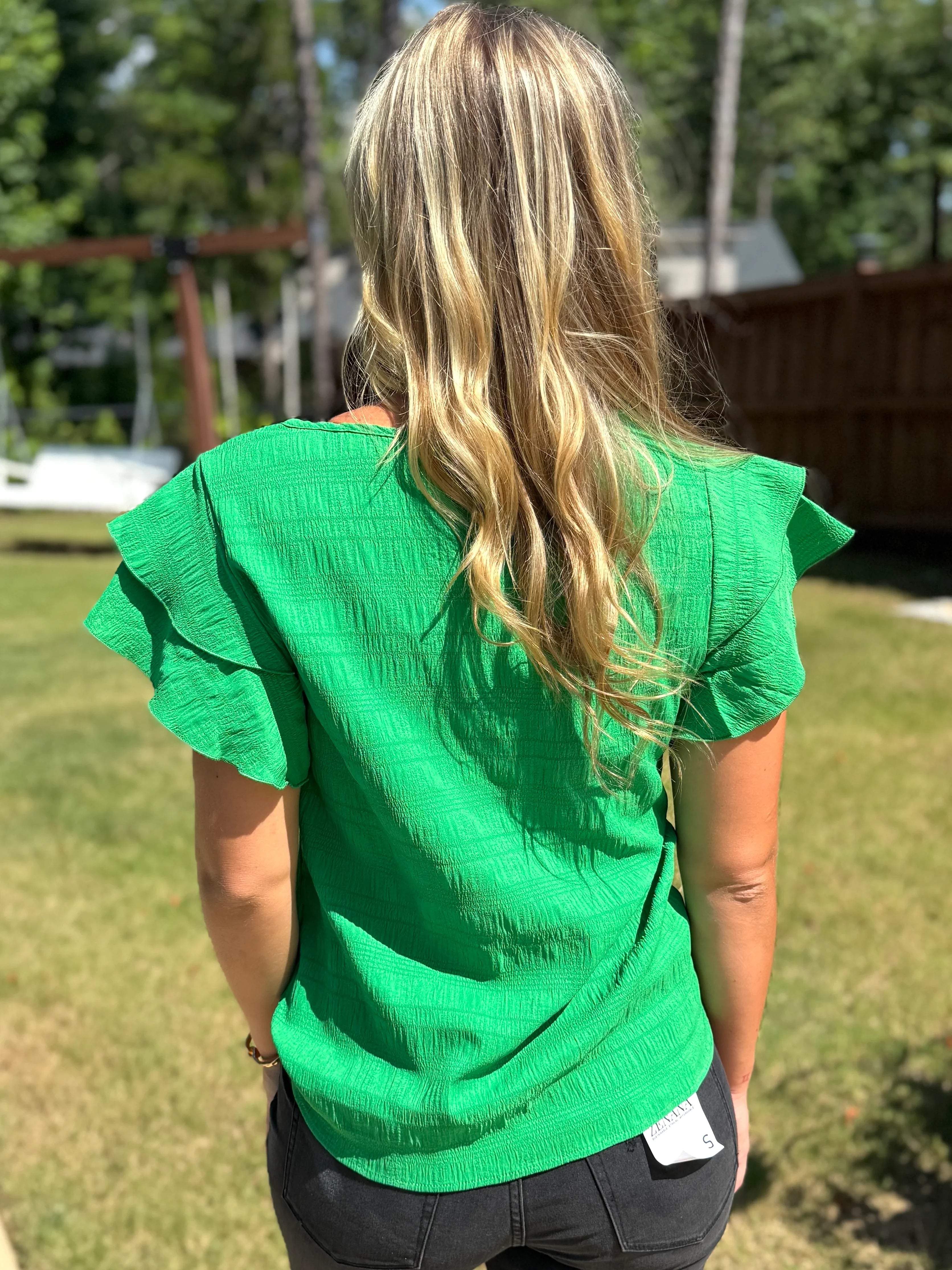 RAELYNN Textured Ruffle Green Top - Sassy and Southern