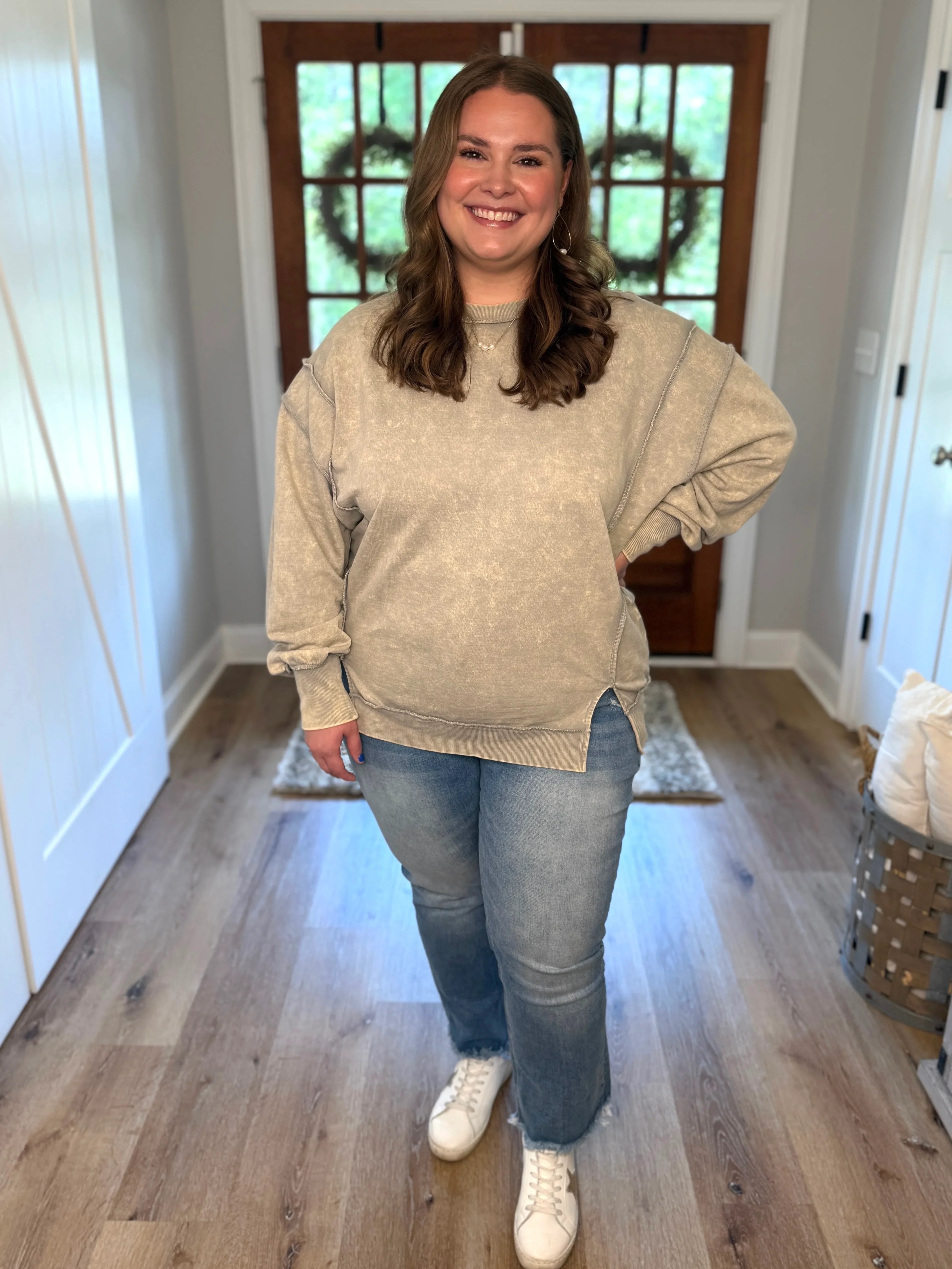 IVY Unfinished Hem Acid Sweatshirt (Sleet) (S-3X) - Sassy and Southern