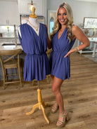 GIANNA Draped Romper (Blue) - Sassy and Southern