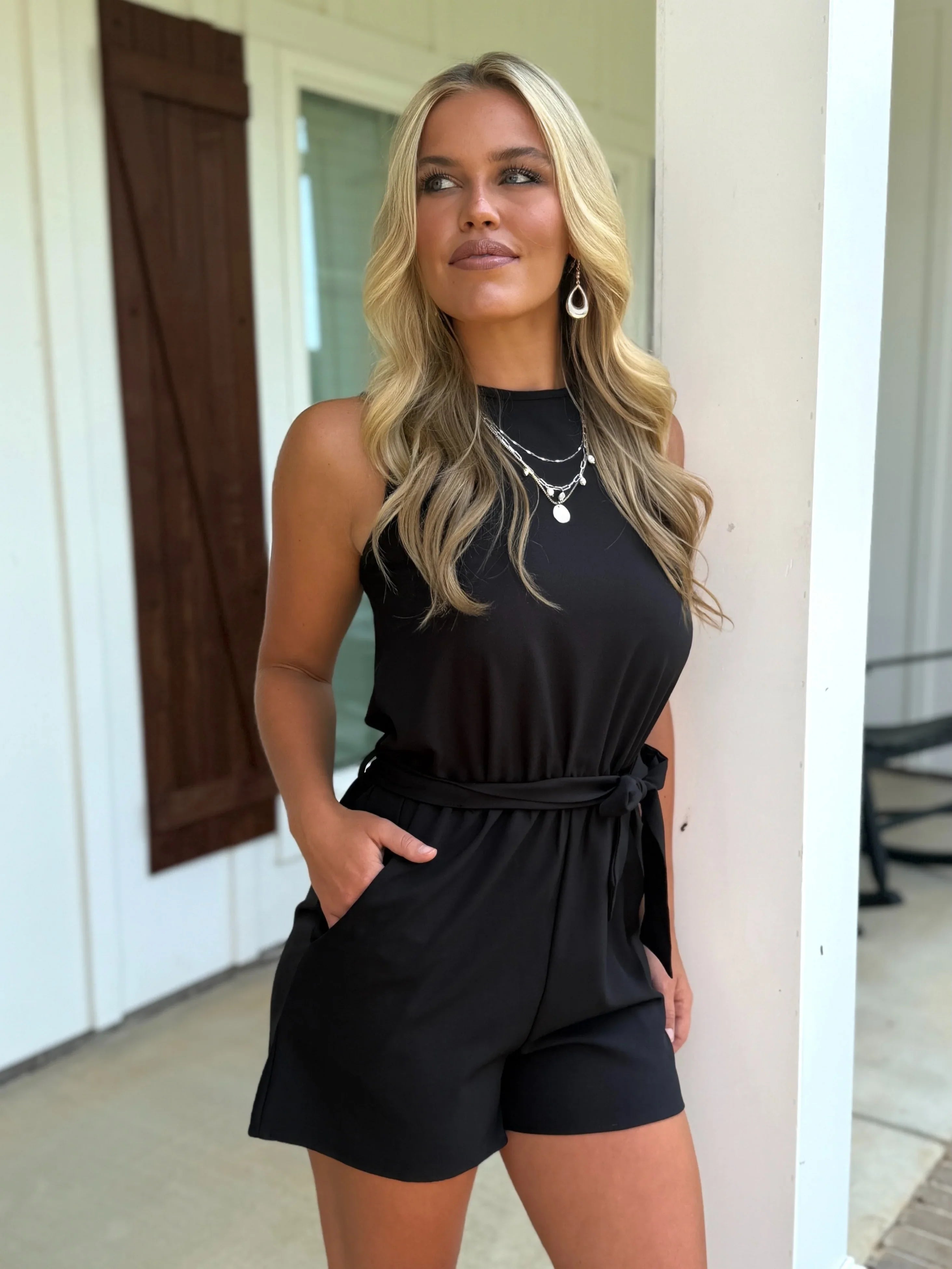 SKYLAR Black Romper With Belt Tie - Sassy and Southern