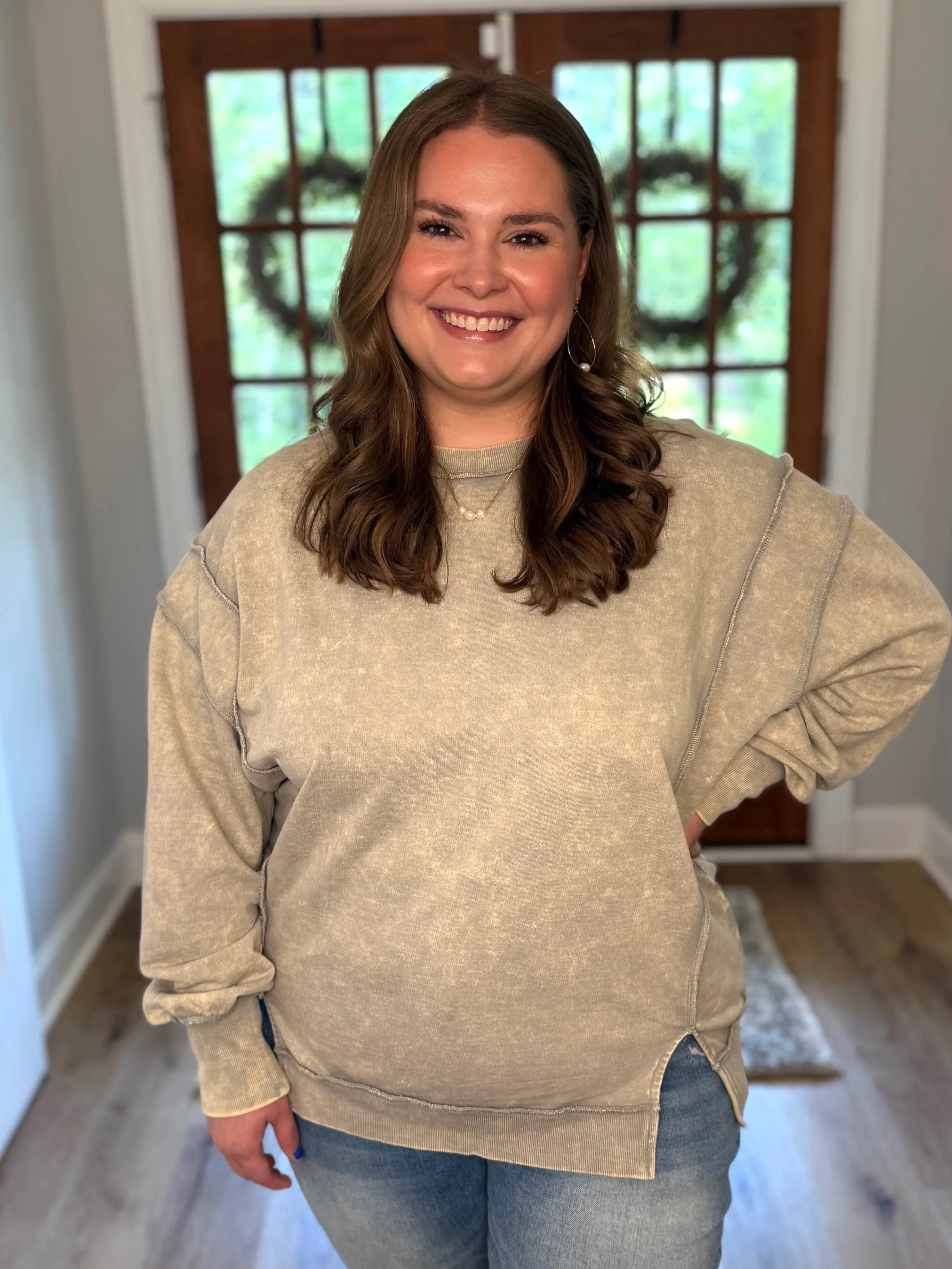 IVY Unfinished Hem Acid Sweatshirt (Sleet) (S-3X) - Sassy and Southern