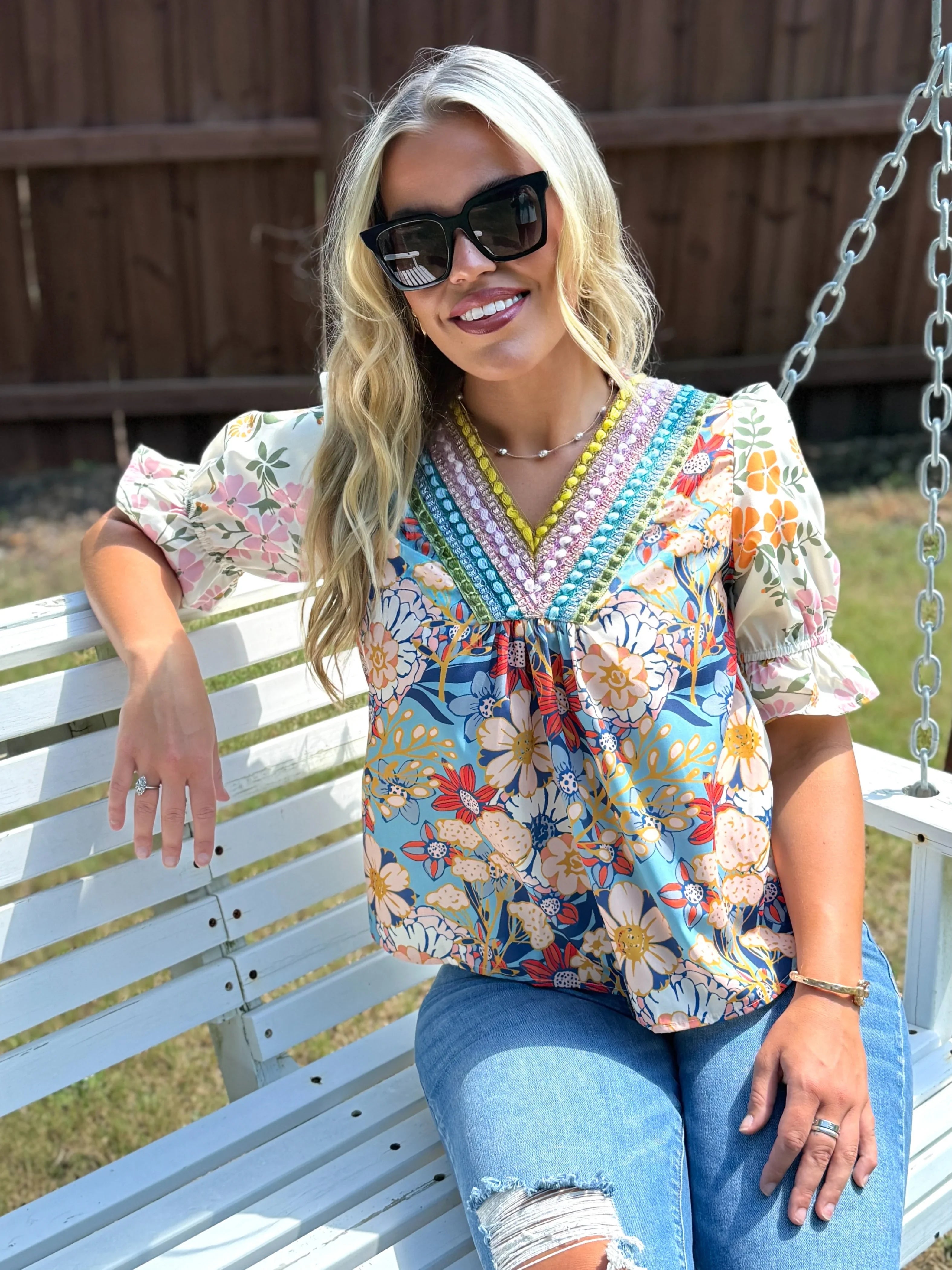 MARLEY Floral Top With Embroidery (S-2X) - Sassy and Southern