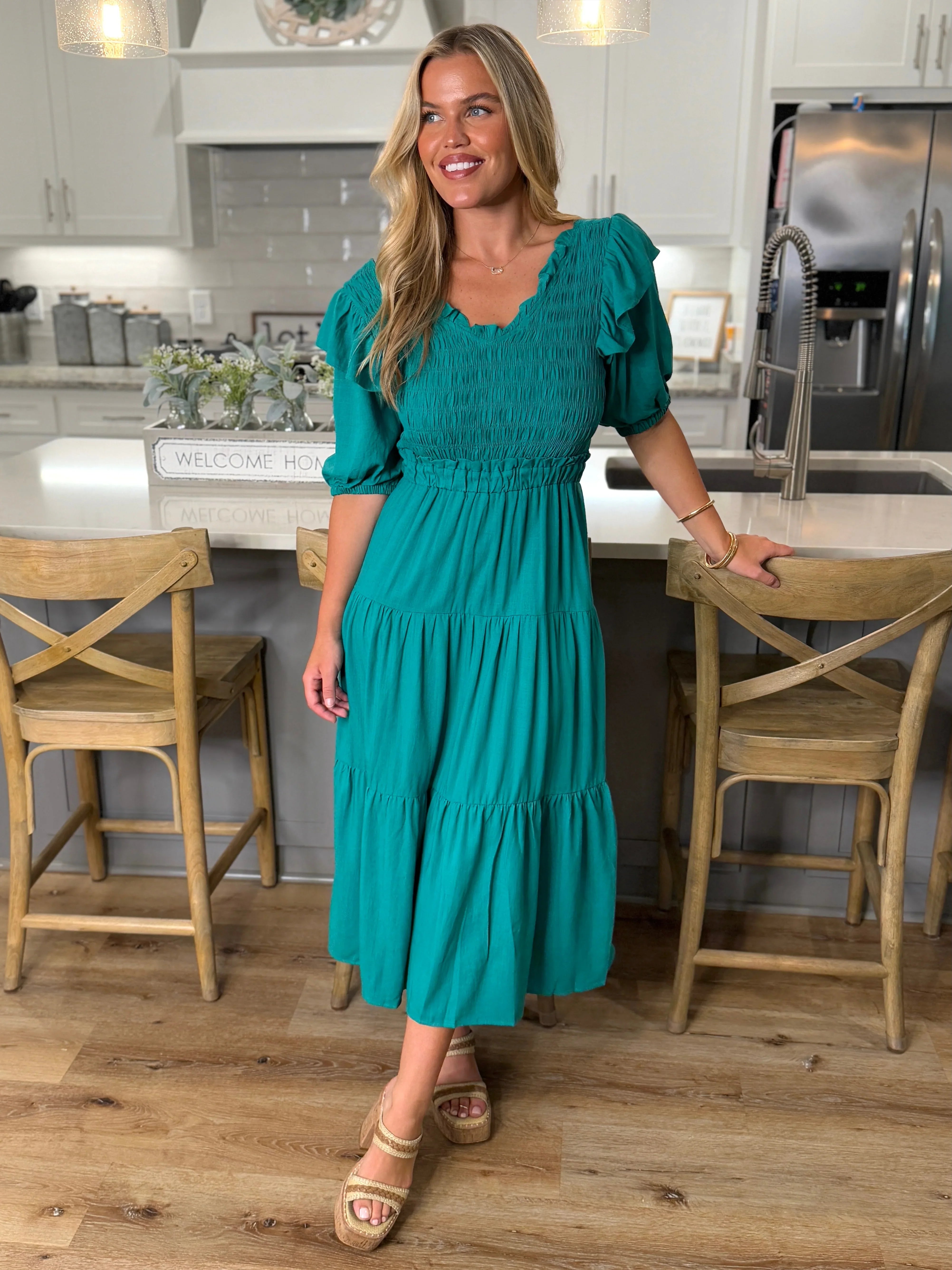RUTH Smocked Maxi Dress (Green) - Sassy and Southern
