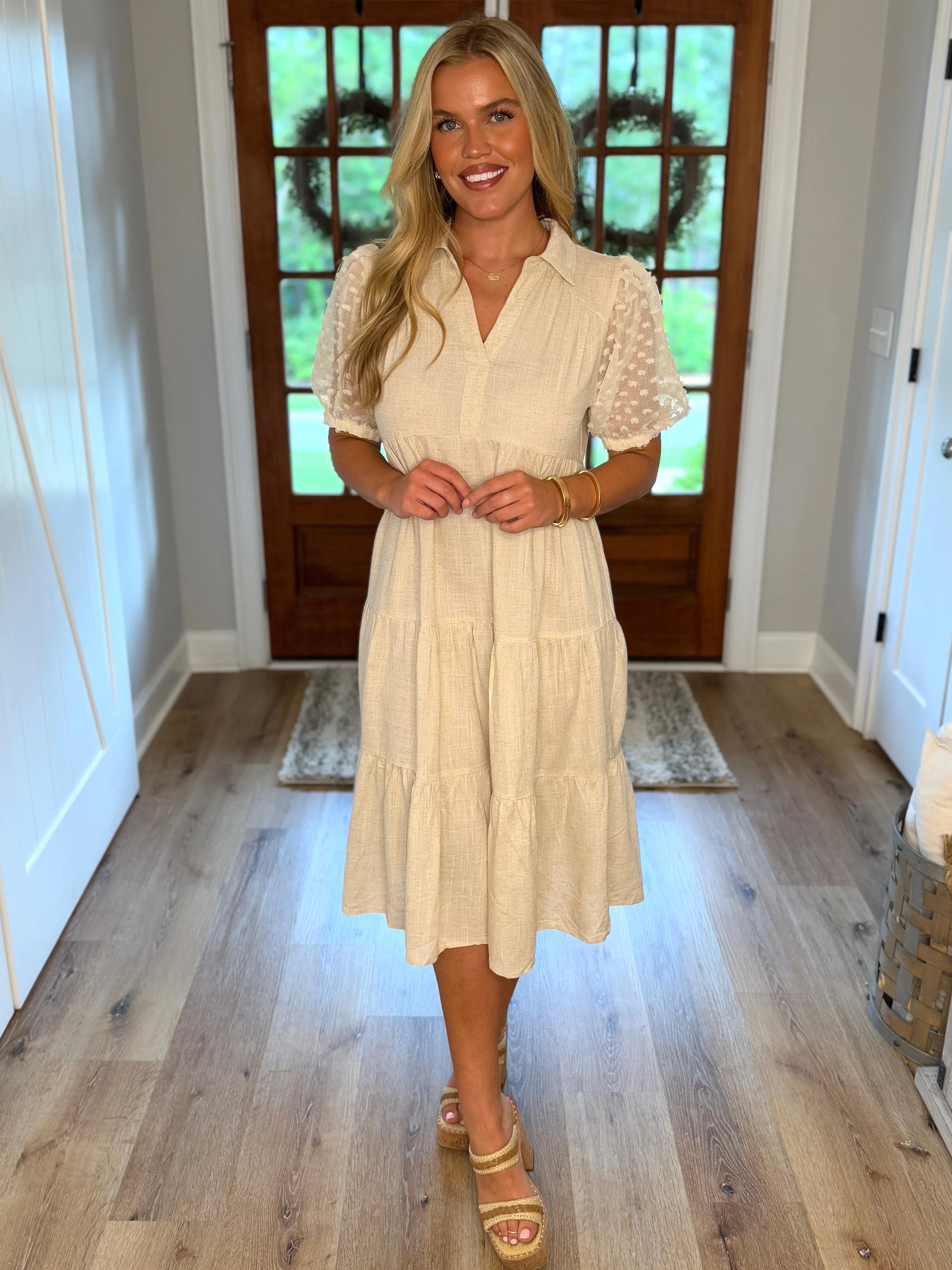 SAVANNAH Collared Oatmeal Linen Dress - Sassy and Southern