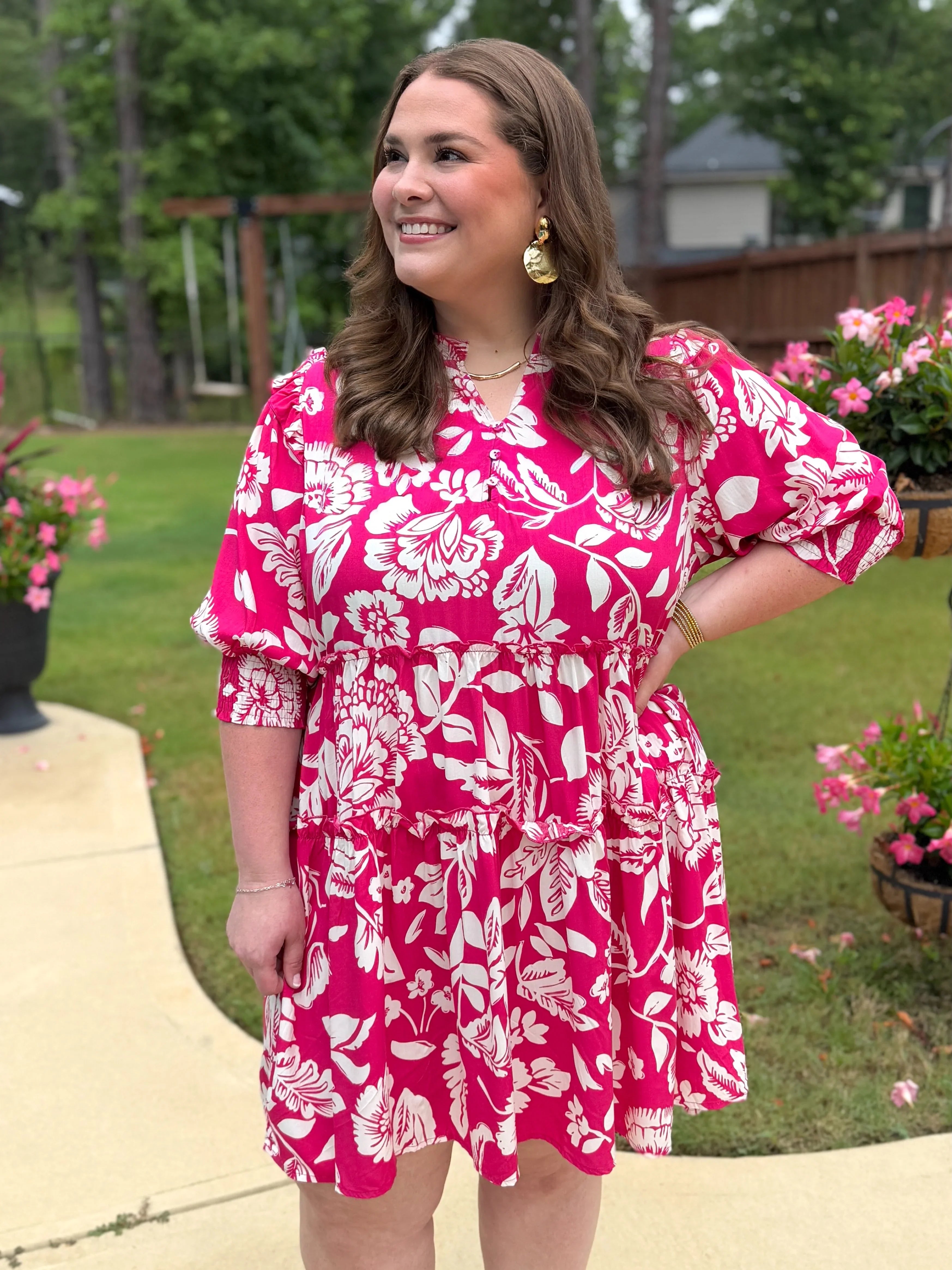GEMMA Plus Size Pink Floral Dress - Sassy and Southern