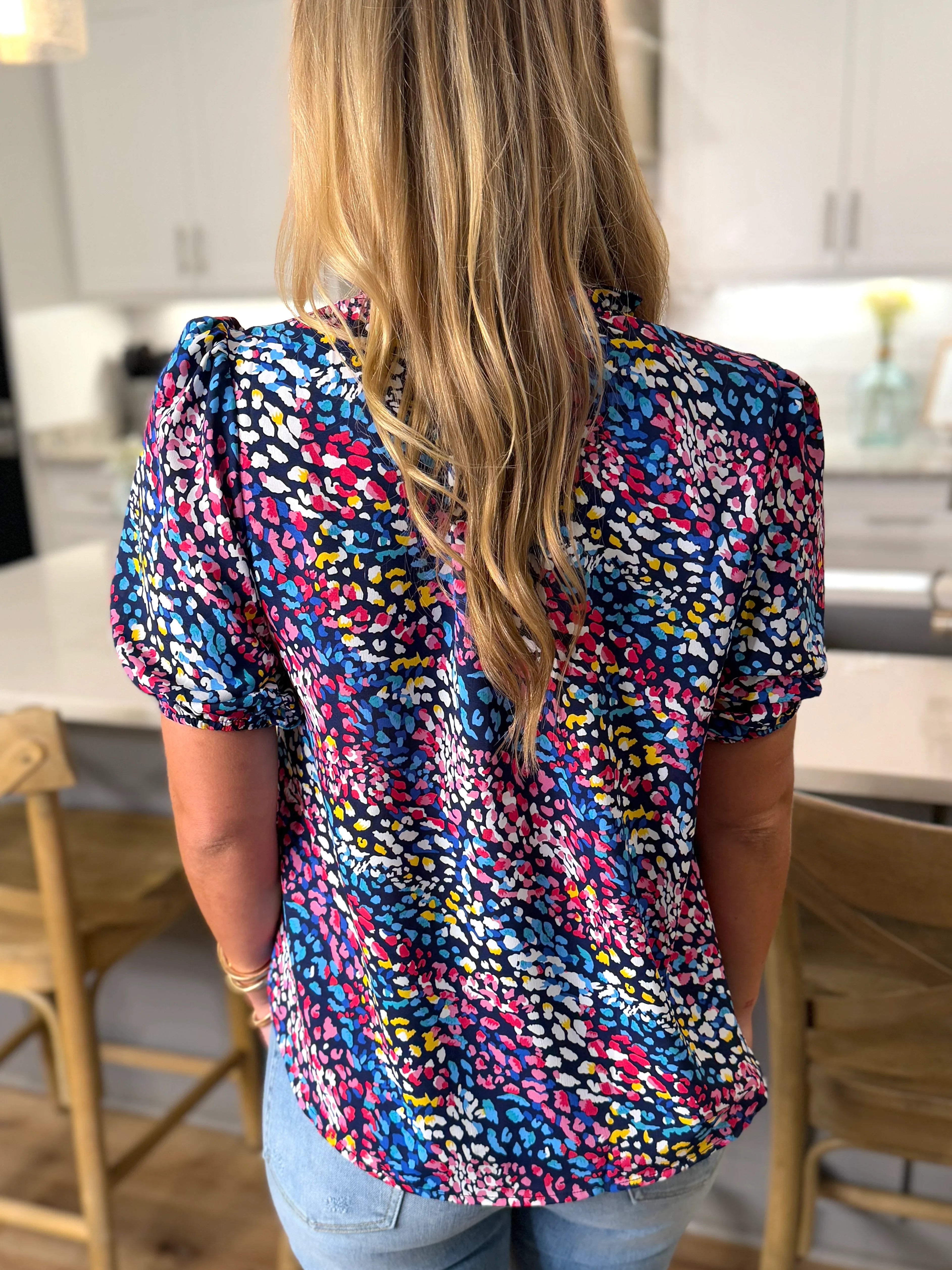 DIANA Abstract Print Top (Navy Mix) - Sassy and Southern