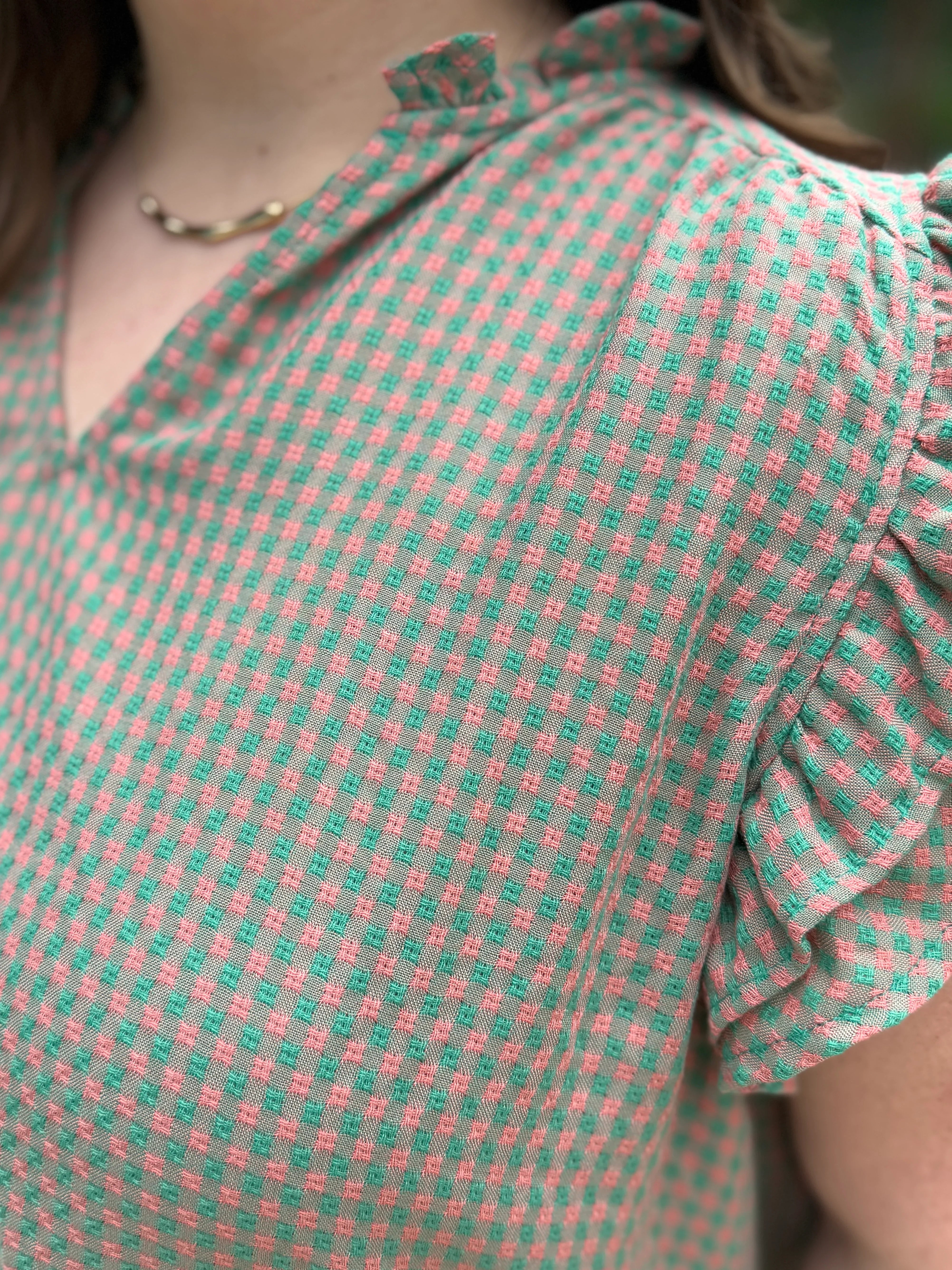 ADDISON Plus Size Pink/Green Gingham Top - Sassy and Southern