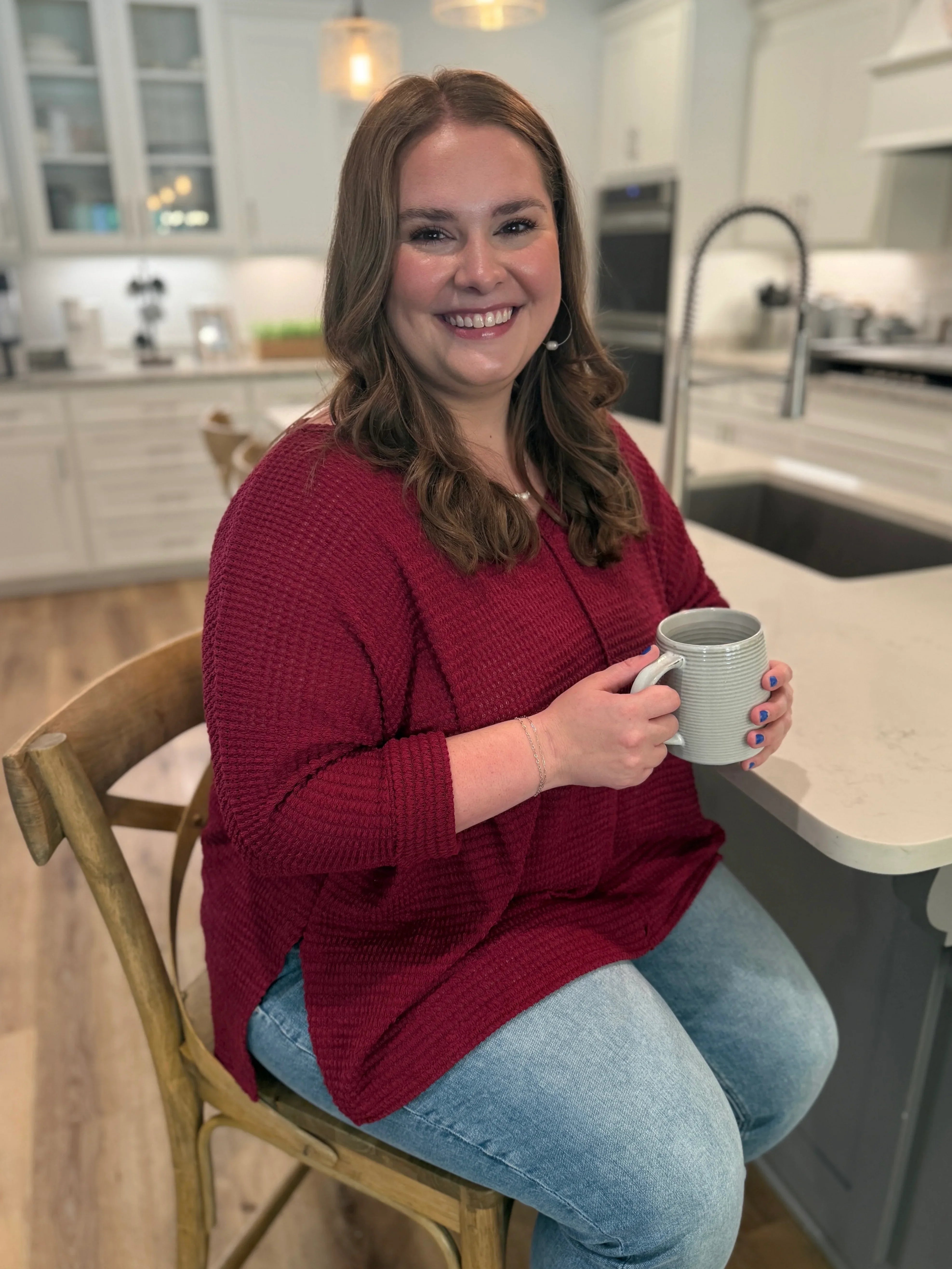 MIA Plus Size 3/4 Sleeve Lightweight Sweater (Burgundy) - Sassy and Southern