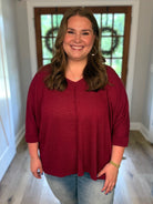 MIA Plus Size 3/4 Sleeve Lightweight Sweater (Burgundy) - Sassy and Southern