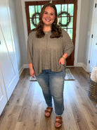 MIA Plus Size 3/4 Sleeve Lightweight Sweater (Light Olive) - Sassy and Southern