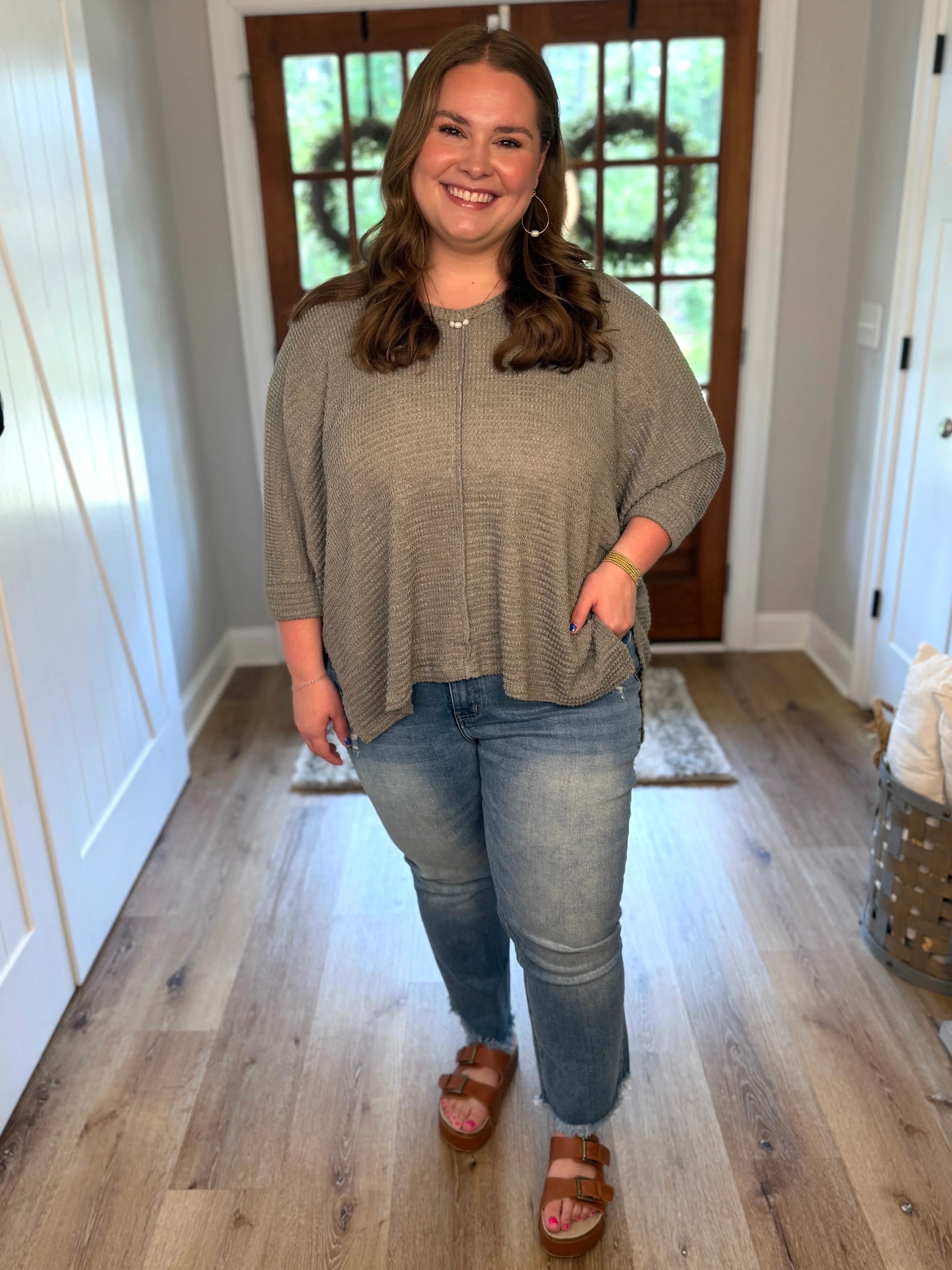 MIA Plus Size 3/4 Sleeve Lightweight Sweater (Light Olive) - Sassy and Southern