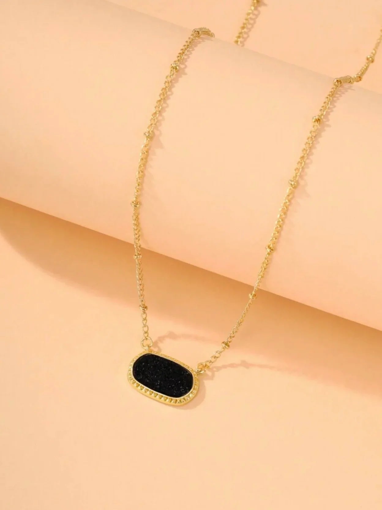 Black Druzy Stone Necklace (Gold) - Sassy and Southern