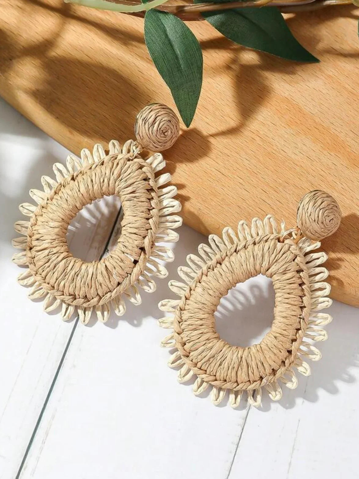Raffia Teardrop Earrings (Beige/Taupe) - Sassy and Southern