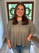 MIA Plus Size 3/4 Sleeve Lightweight Sweater (Light Olive) - Sassy and Southern