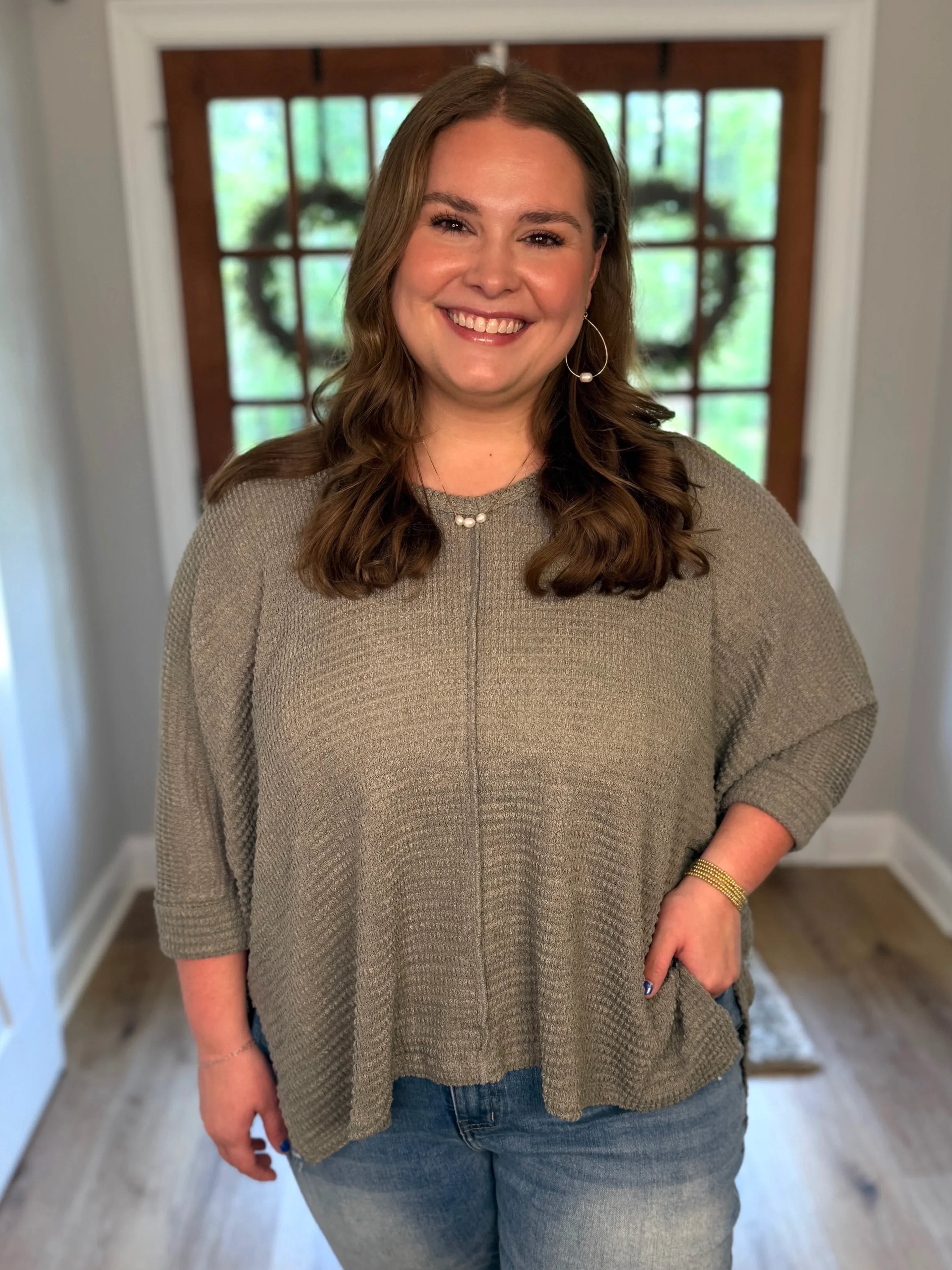 MIA Plus Size 3/4 Sleeve Lightweight Sweater (Light Olive) - Sassy and Southern