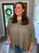 MIA Plus Size 3/4 Sleeve Lightweight Sweater (Light Olive) - Sassy and Southern