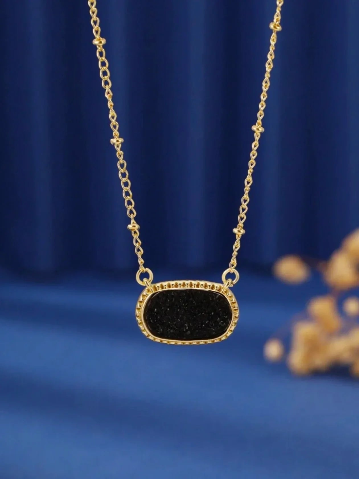 Black Druzy Stone Necklace (Gold) - Sassy and Southern