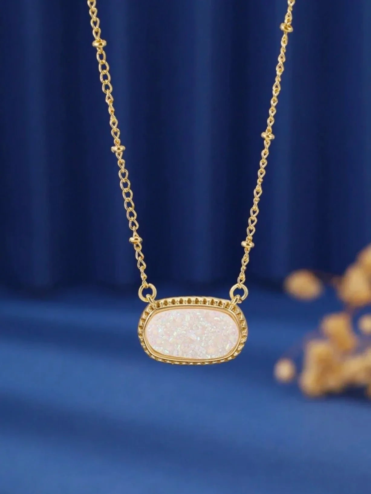 White Druzy Stone Necklace (Gold) - Sassy and Southern