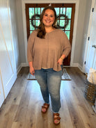 MIA Plus Size 3/4 Sleeve Lightweight Sweater (Mocha) - Sassy and Southern