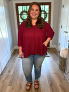 MIA Plus Size 3/4 Sleeve Lightweight Sweater (Burgundy) - Sassy and Southern