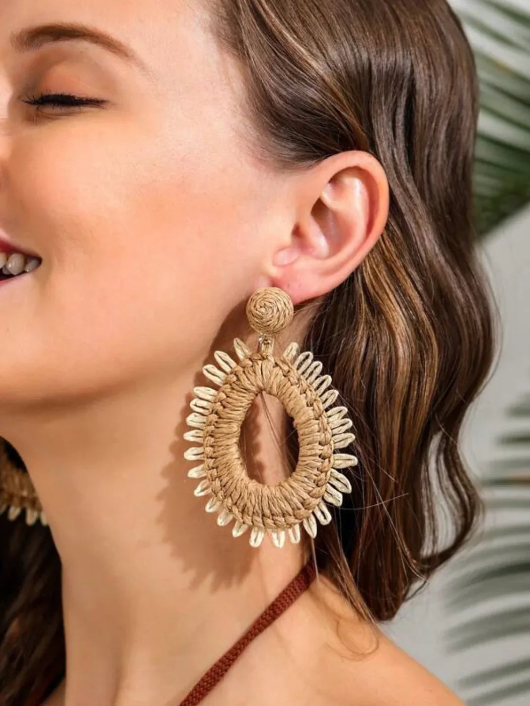 Raffia Teardrop Earrings (Beige/Taupe) - Sassy and Southern