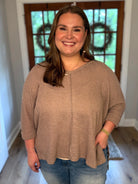 MIA Plus Size 3/4 Sleeve Lightweight Sweater (Mocha) - Sassy and Southern