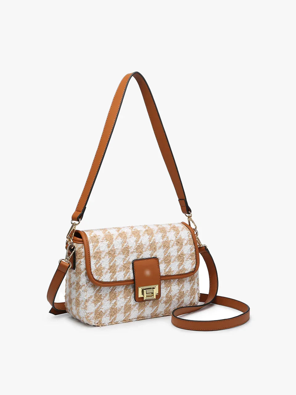 Beige Hounds Tooth Crossbody Bag/Purse - Sassy and Southern