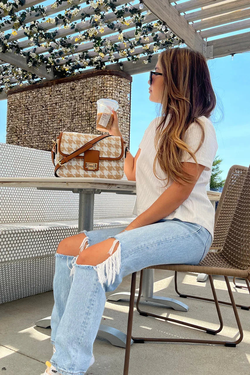 Beige Hounds Tooth Crossbody Bag/Purse - Sassy and Southern