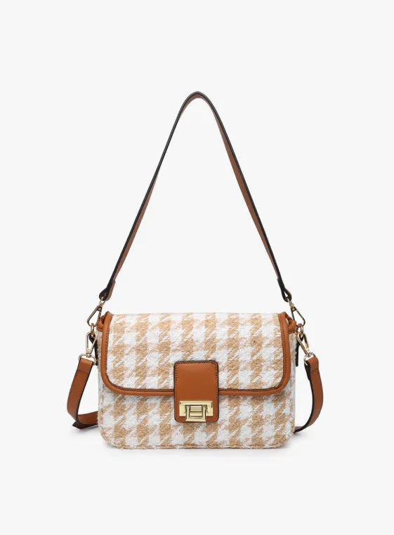 Beige Hounds Tooth Crossbody Bag/Purse - Sassy and Southern